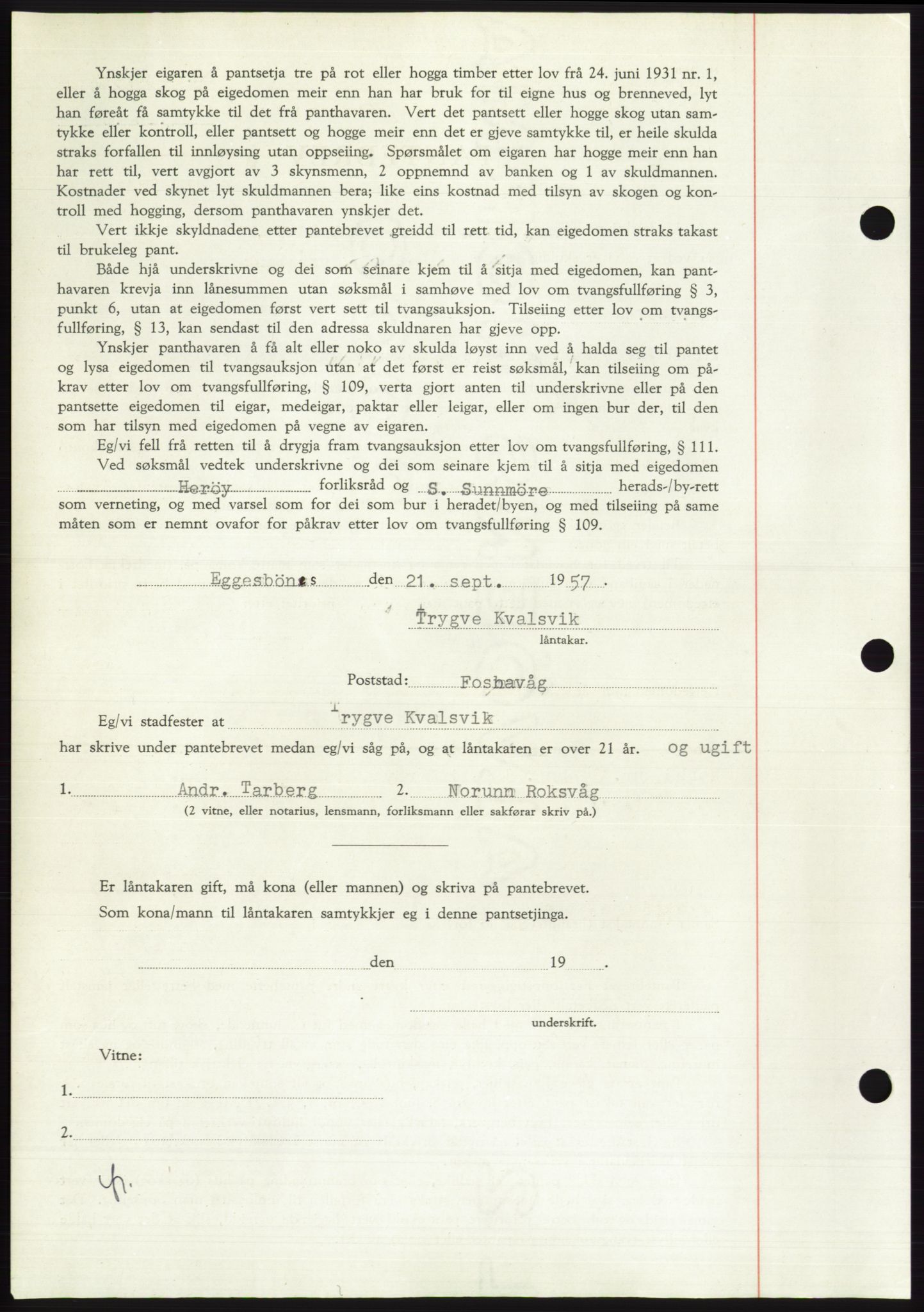 Søre Sunnmøre sorenskriveri, AV/SAT-A-4122/1/2/2C/L0130: Mortgage book no. 18B, 1957-1958, Diary no: : 2324/1957