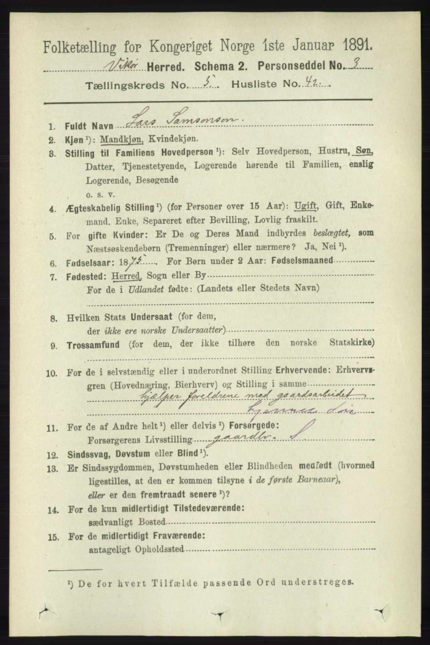 RA, 1891 census for 1238 Vikør, 1891, p. 1630