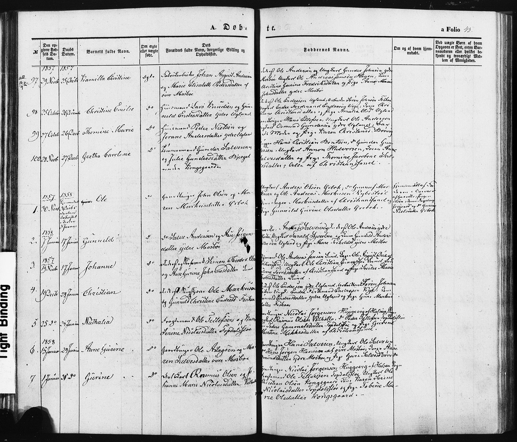 Oddernes sokneprestkontor, SAK/1111-0033/F/Fa/Faa/L0007: Parish register (official) no. A 7, 1851-1863, p. 45