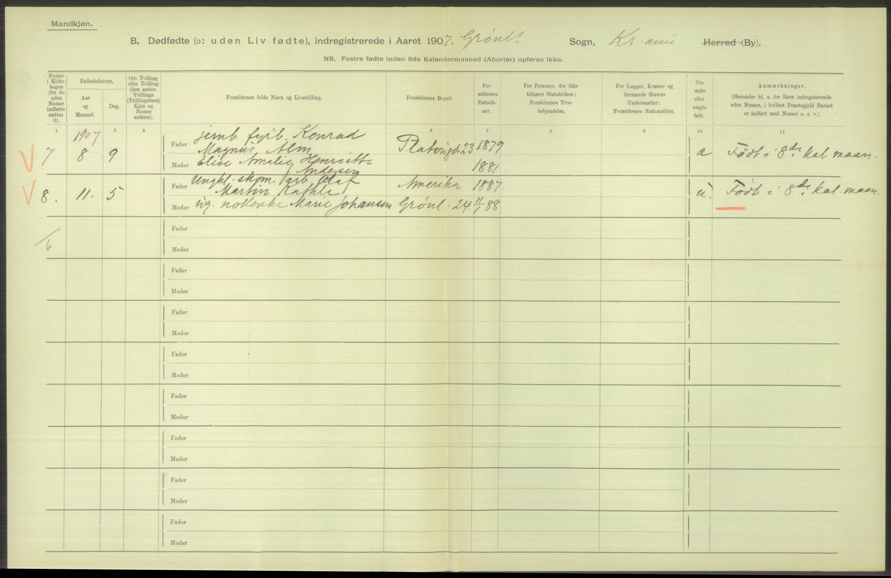 Statistisk sentralbyrå, Sosiodemografiske emner, Befolkning, RA/S-2228/D/Df/Dfa/Dfae/L0010: Kristiania: Døde, dødfødte, 1907, p. 90