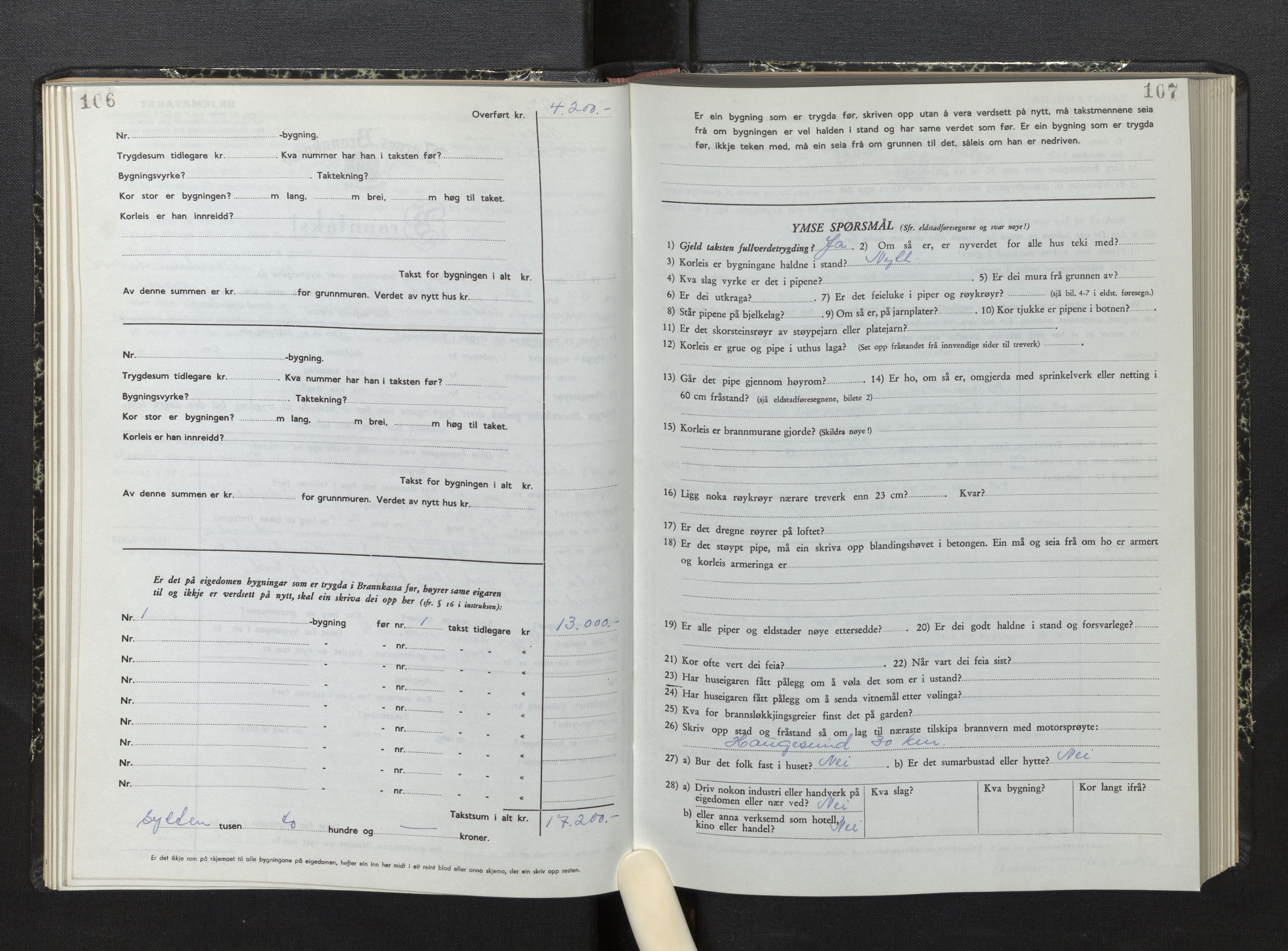 Lensmannen i Sveio, AV/SAB-A-35301/0012/L0010: Branntakstprotokoll, skjematakst, 1949-1954, p. 106-107