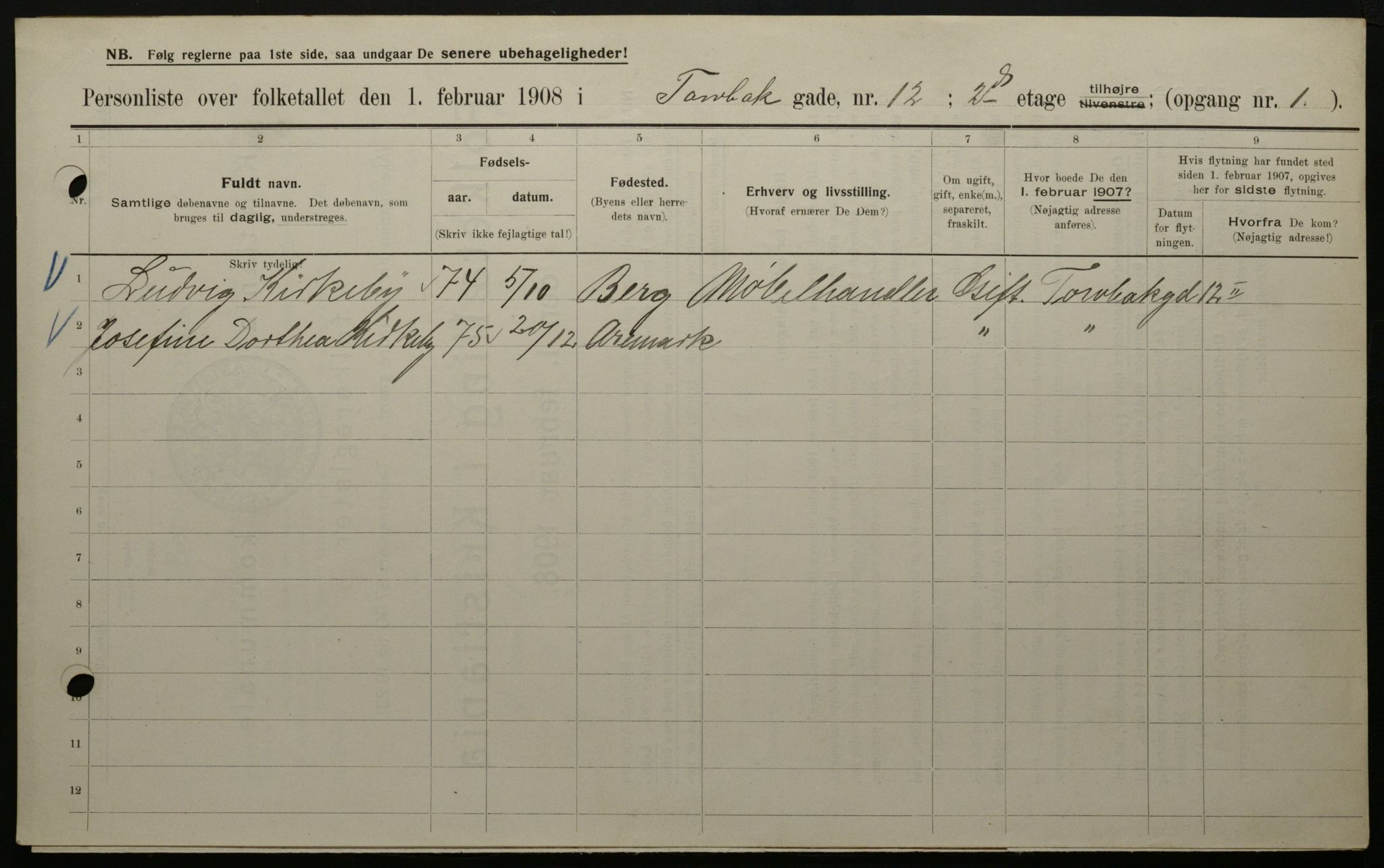 OBA, Municipal Census 1908 for Kristiania, 1908, p. 103639