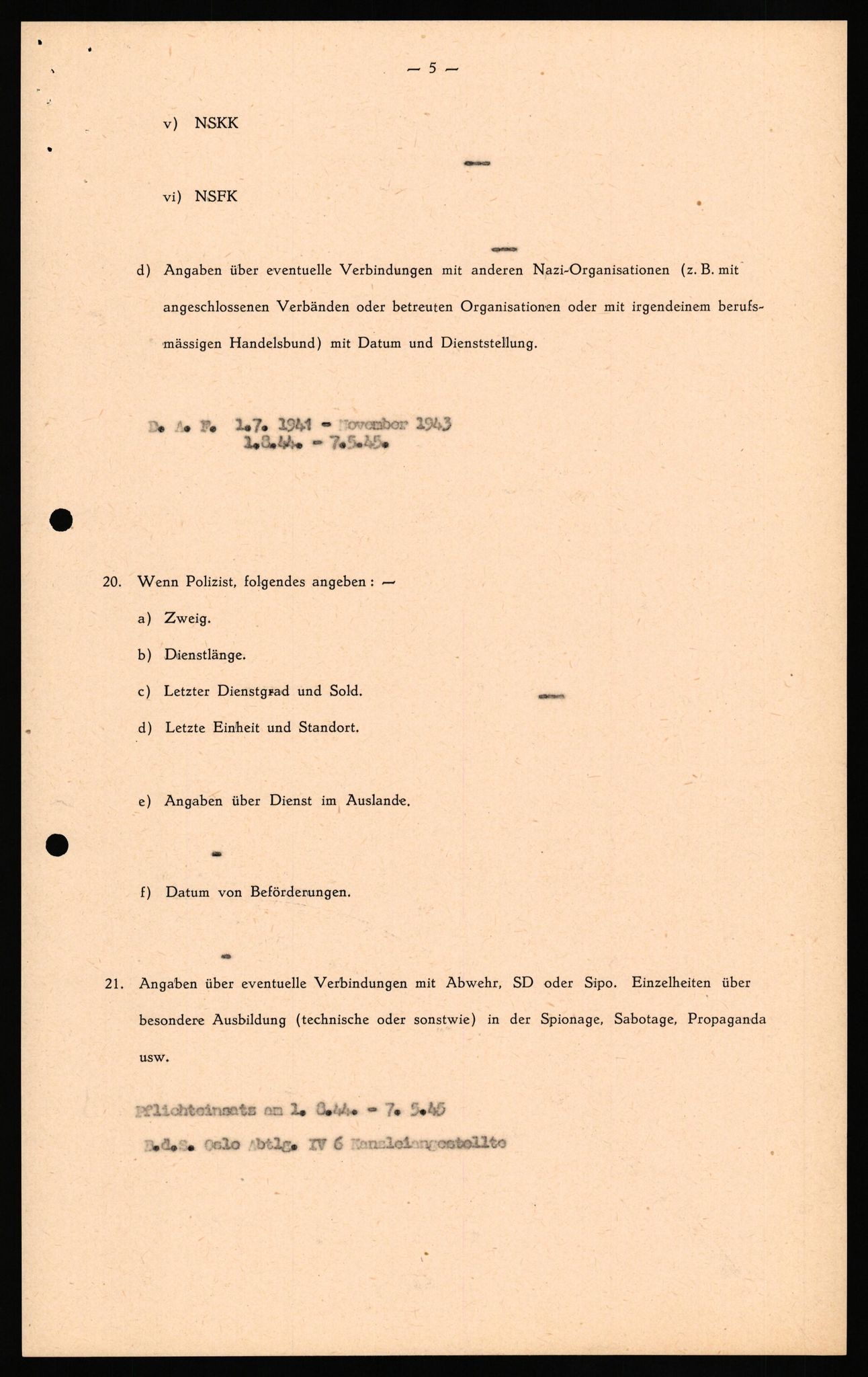 Forsvaret, Forsvarets overkommando II, AV/RA-RAFA-3915/D/Db/L0034: CI Questionaires. Tyske okkupasjonsstyrker i Norge. Tyskere., 1945-1946, p. 60