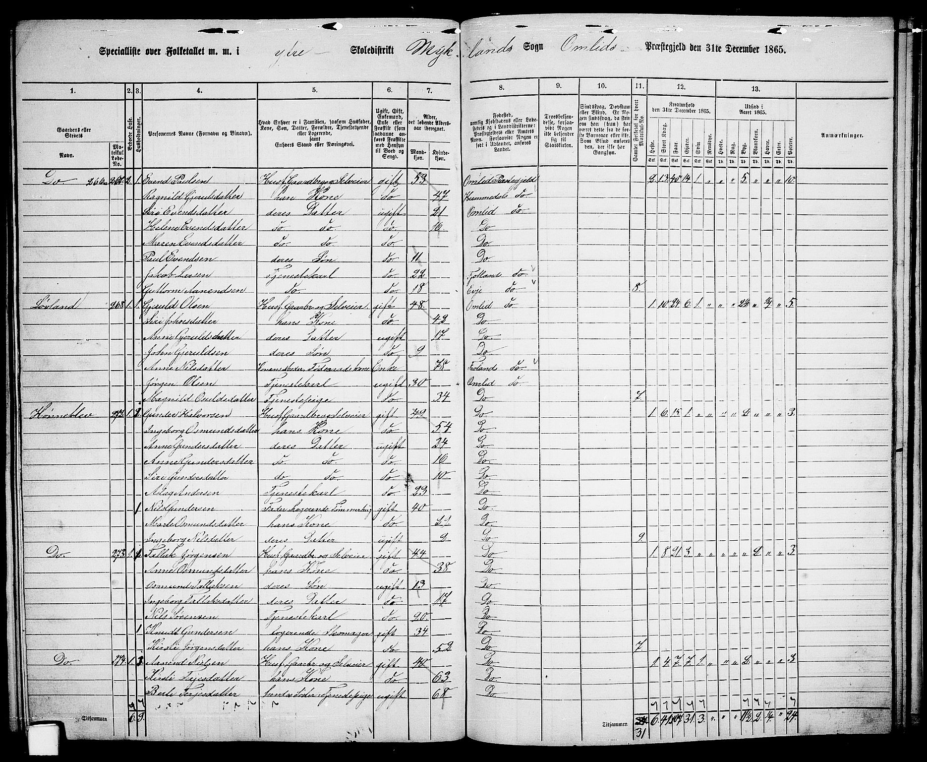 RA, 1865 census for Åmli, 1865, p. 92