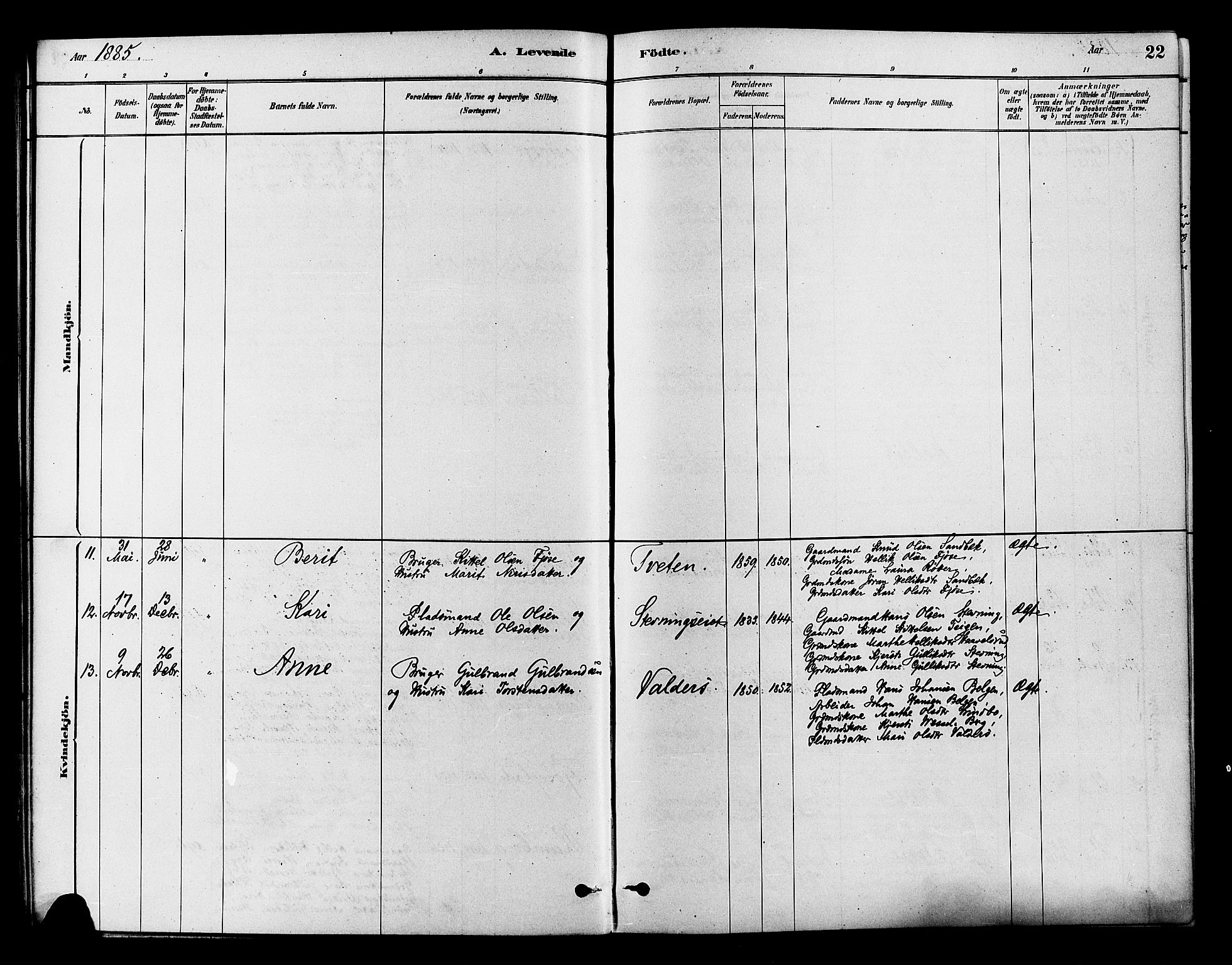 Flesberg kirkebøker, AV/SAKO-A-18/F/Fb/L0001: Parish register (official) no. II 1, 1879-1907, p. 22