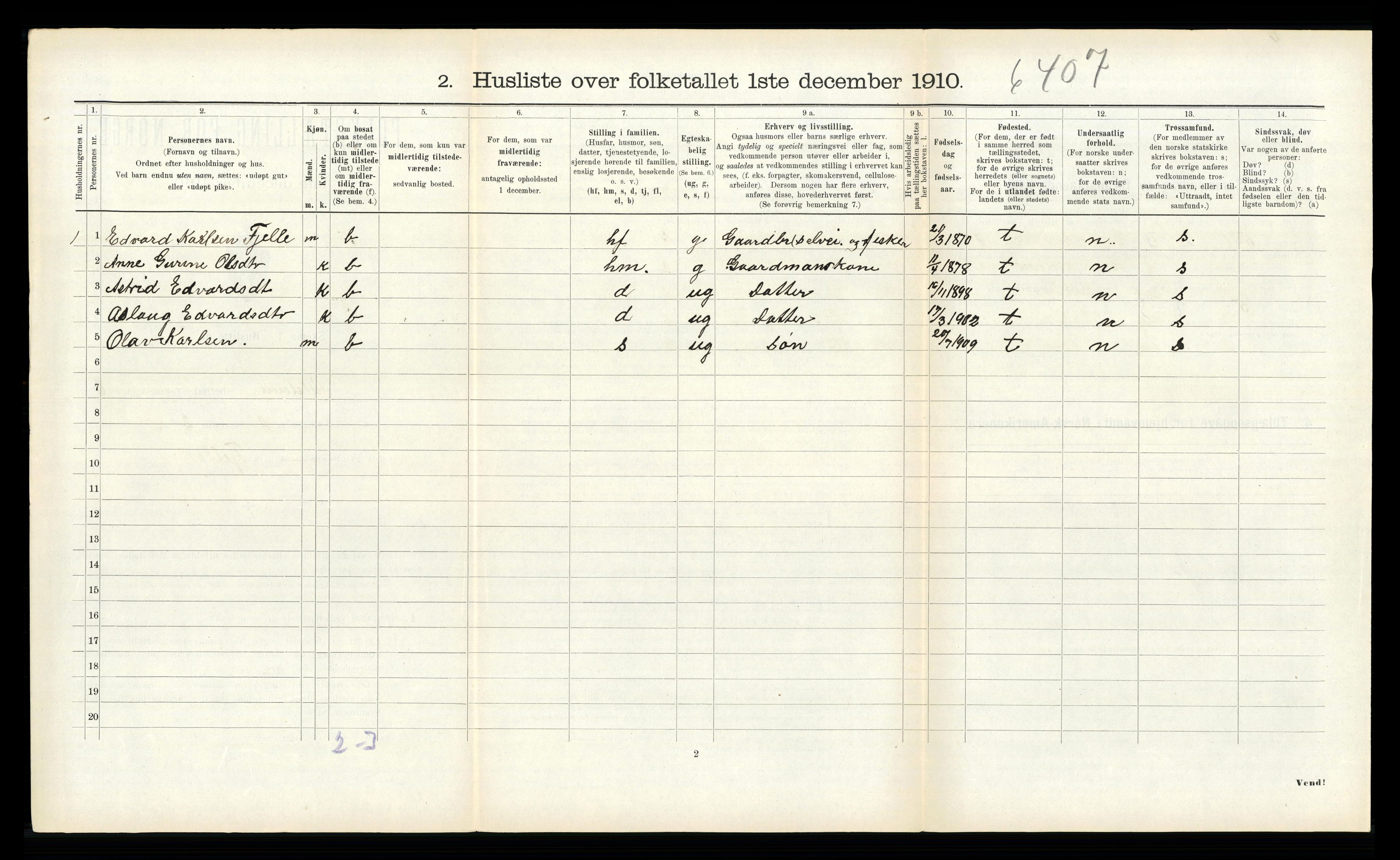 RA, 1910 census for Ulstein, 1910, p. 525