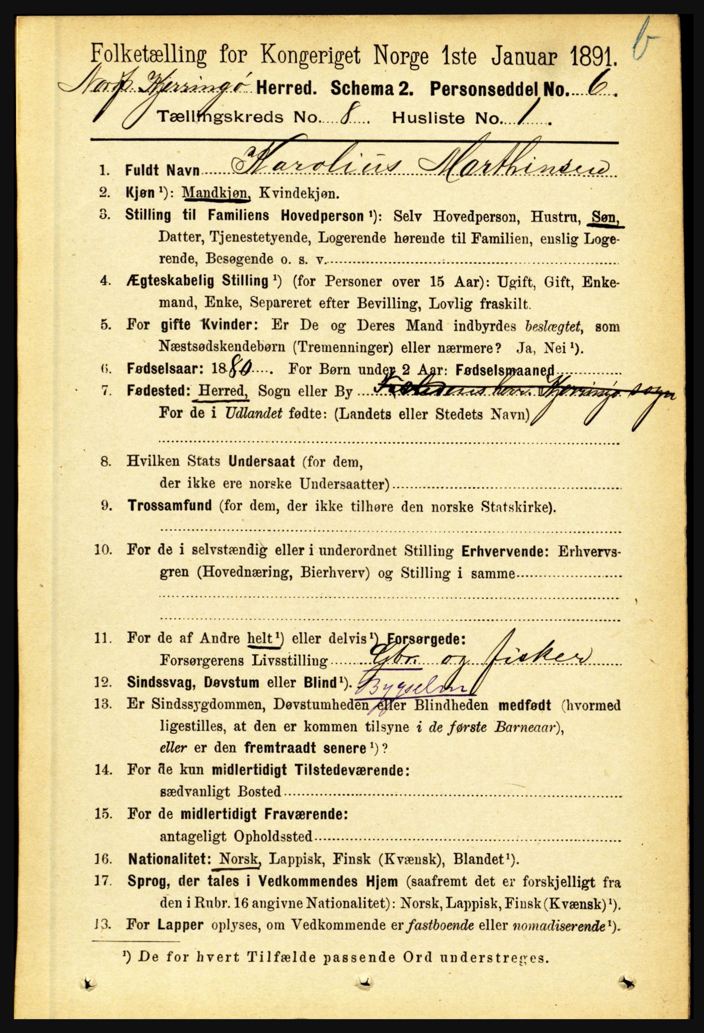 RA, 1891 census for 1846 Nordfold-Kjerringøy, 1891, p. 1988