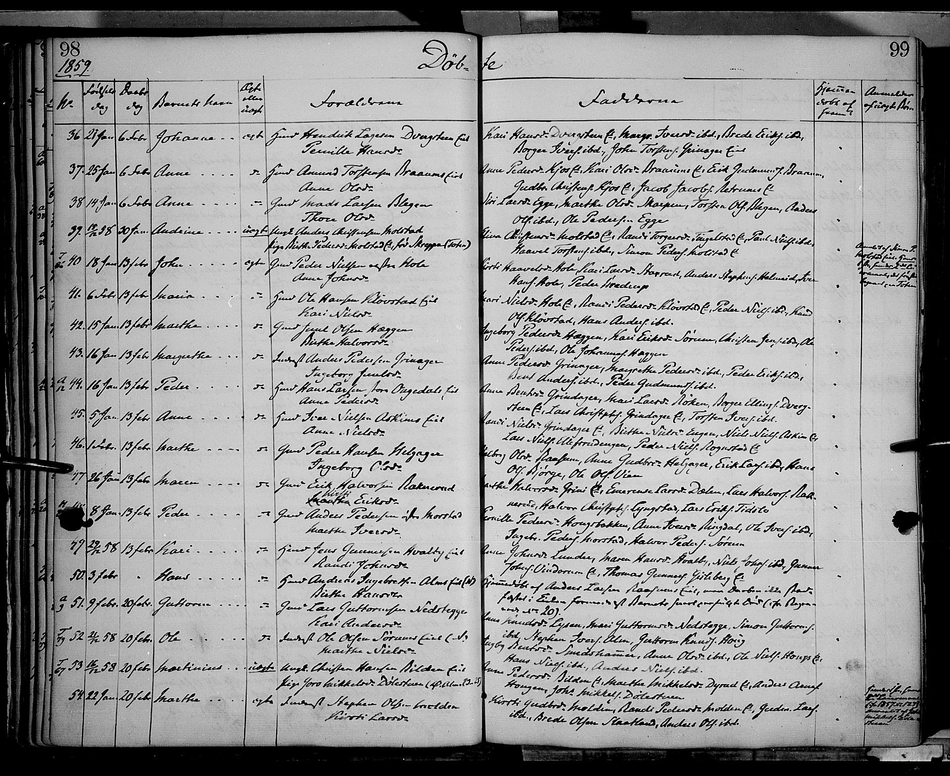 Gran prestekontor, AV/SAH-PREST-112/H/Ha/Haa/L0012: Parish register (official) no. 12, 1856-1874, p. 98-99