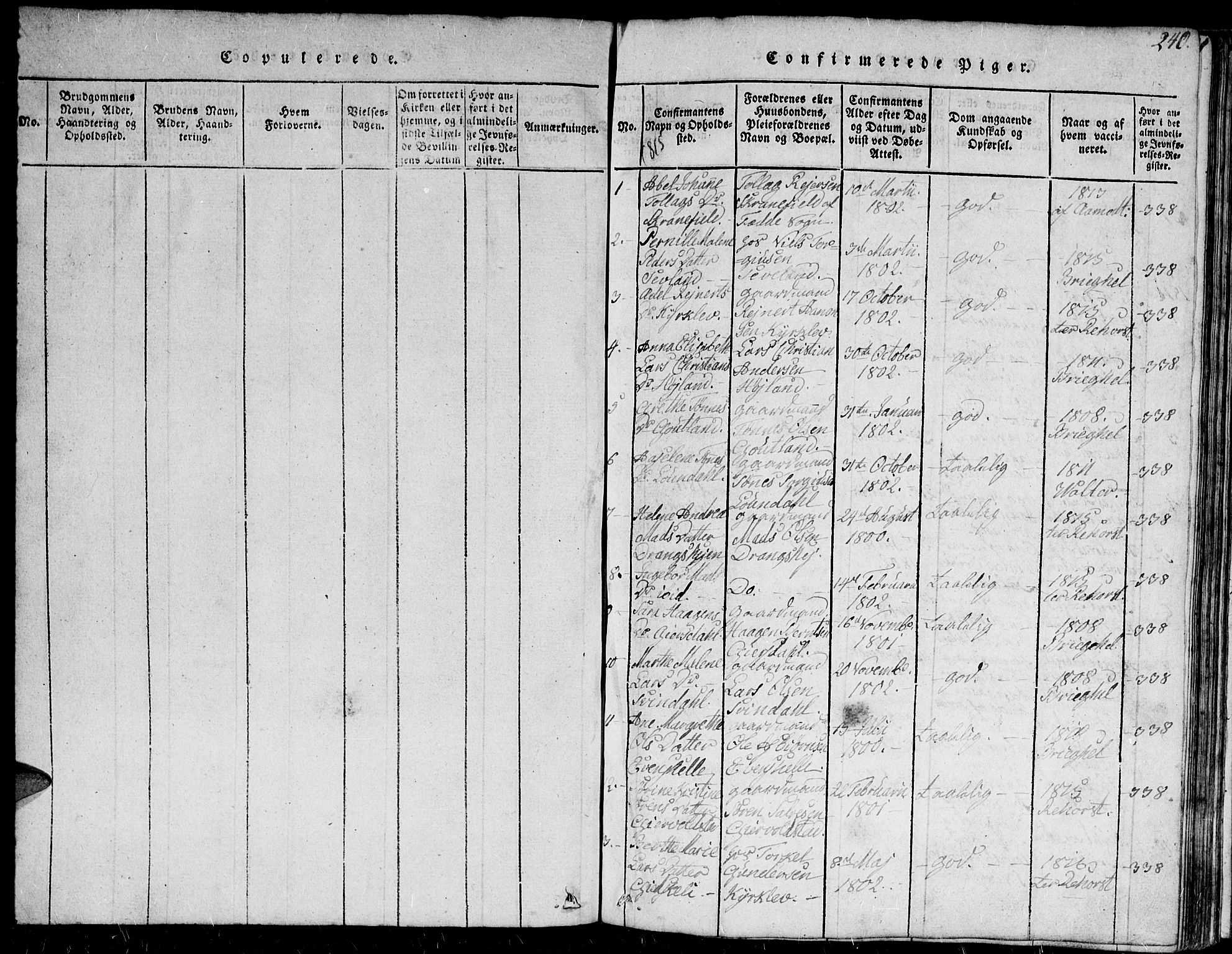 Herad sokneprestkontor, SAK/1111-0018/F/Fb/Fba/L0001: Parish register (copy) no. B 1, 1815-1852, p. 240