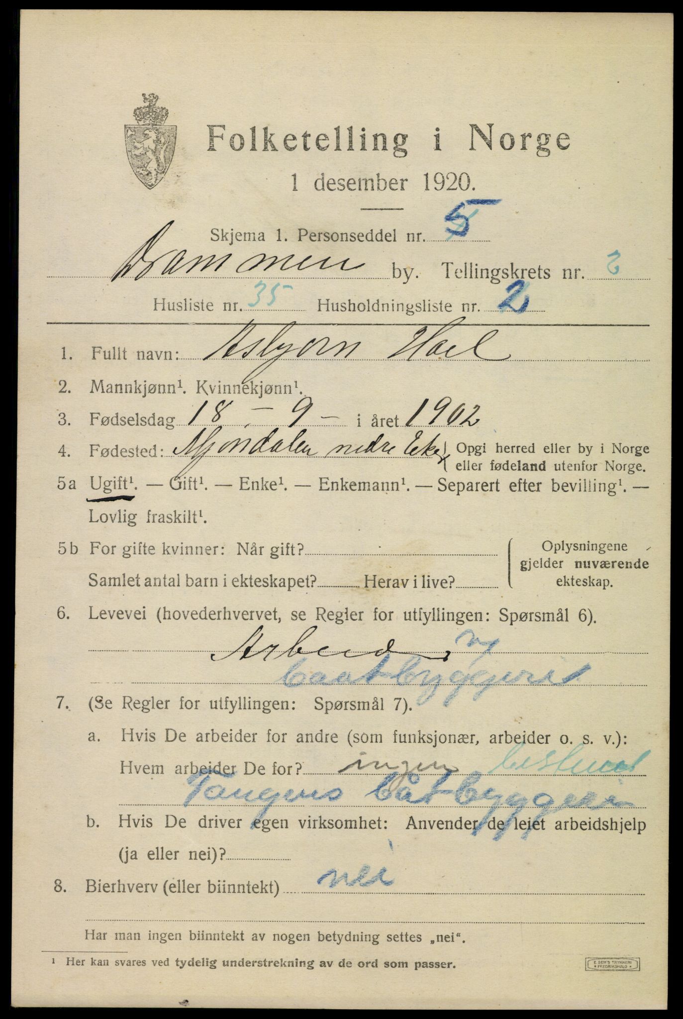 SAKO, 1920 census for Drammen, 1920, p. 25509