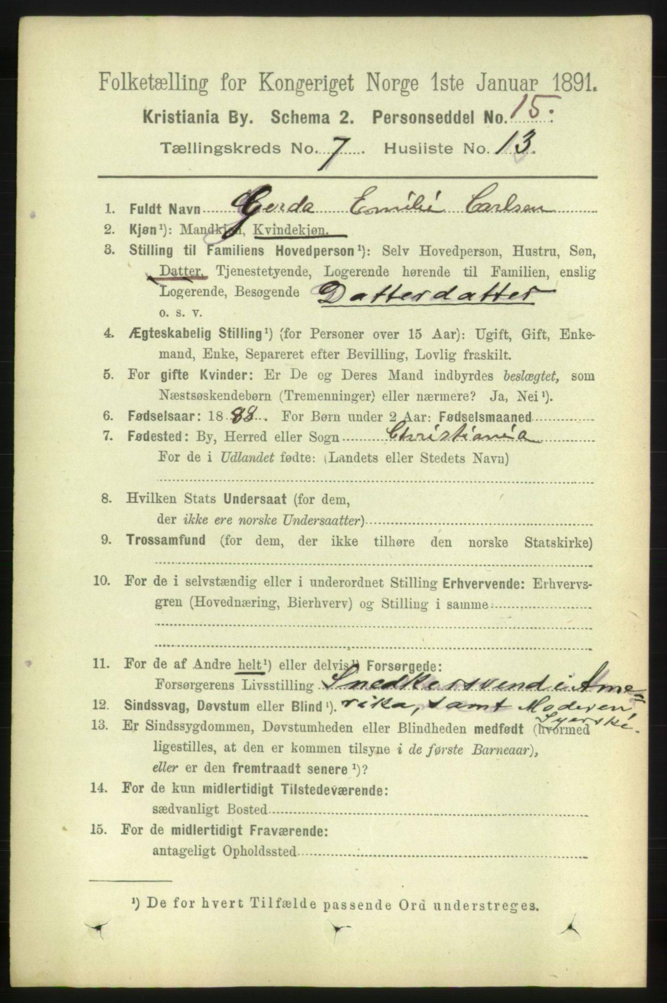 RA, 1891 census for 0301 Kristiania, 1891, p. 2928