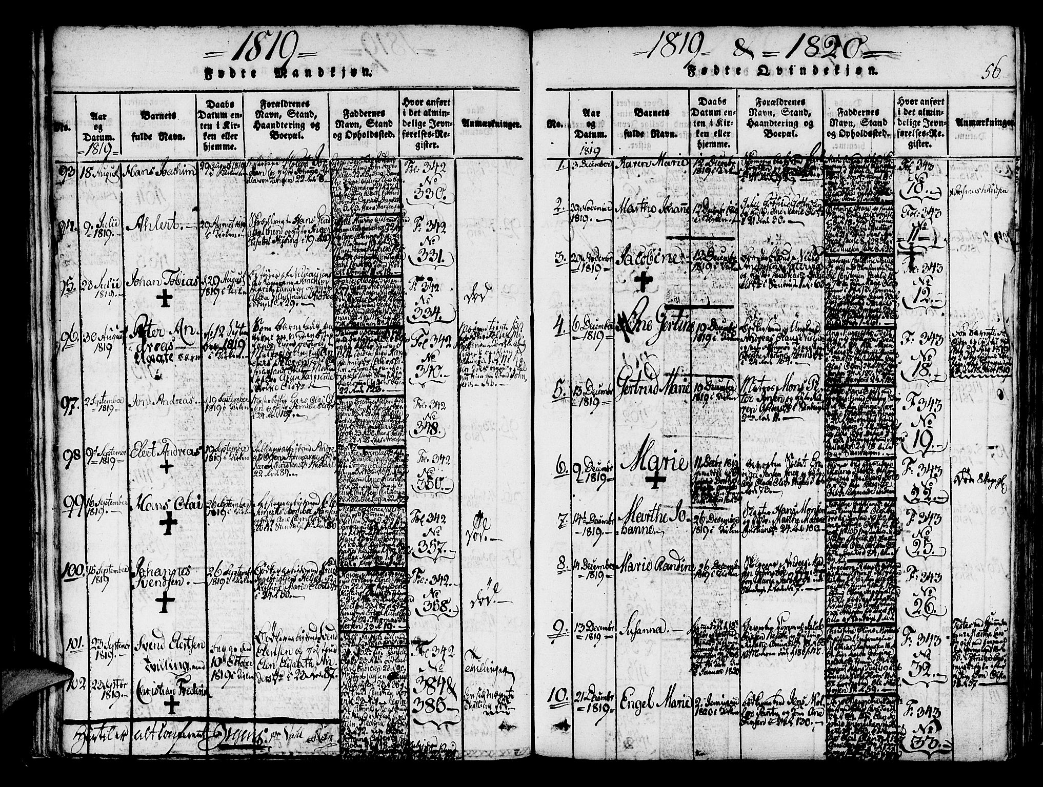 Korskirken sokneprestembete, SAB/A-76101/H/Haa/L0013: Parish register (official) no. A 13, 1815-1822, p. 56