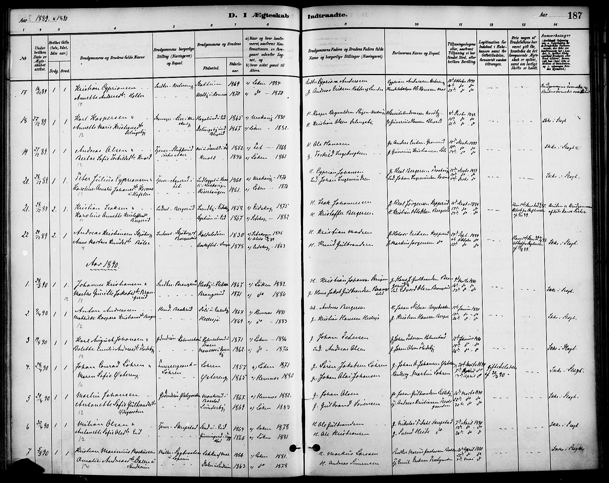 Høland prestekontor Kirkebøker, SAO/A-10346a/F/Fa/L0013: Parish register (official) no. I 13, 1880-1897, p. 187