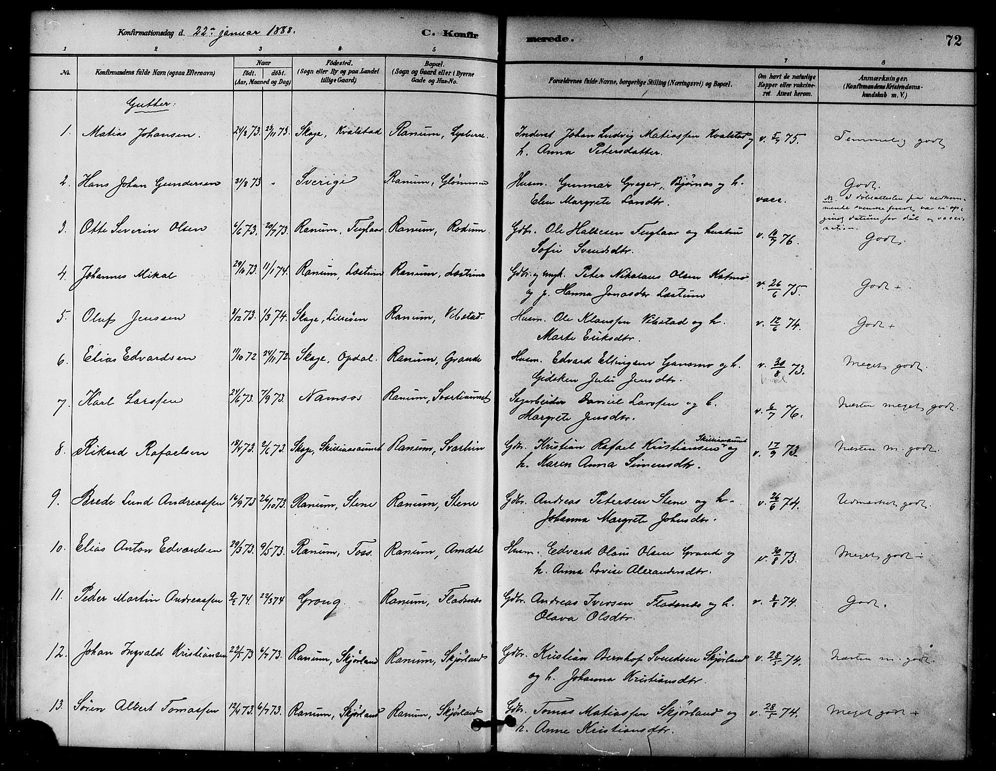 Ministerialprotokoller, klokkerbøker og fødselsregistre - Nord-Trøndelag, SAT/A-1458/764/L0555: Parish register (official) no. 764A10, 1881-1896, p. 72