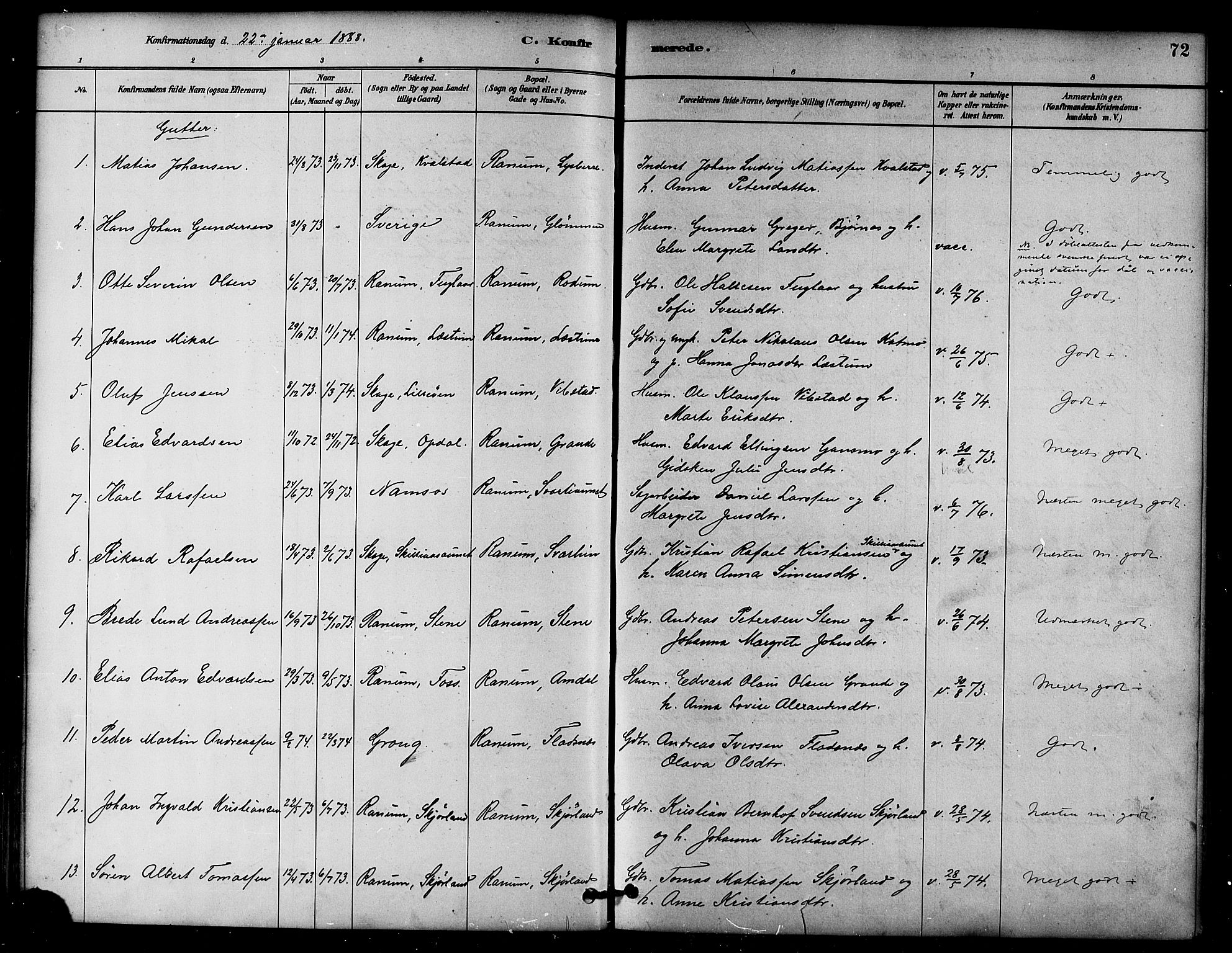 Ministerialprotokoller, klokkerbøker og fødselsregistre - Nord-Trøndelag, AV/SAT-A-1458/764/L0555: Parish register (official) no. 764A10, 1881-1896, p. 72