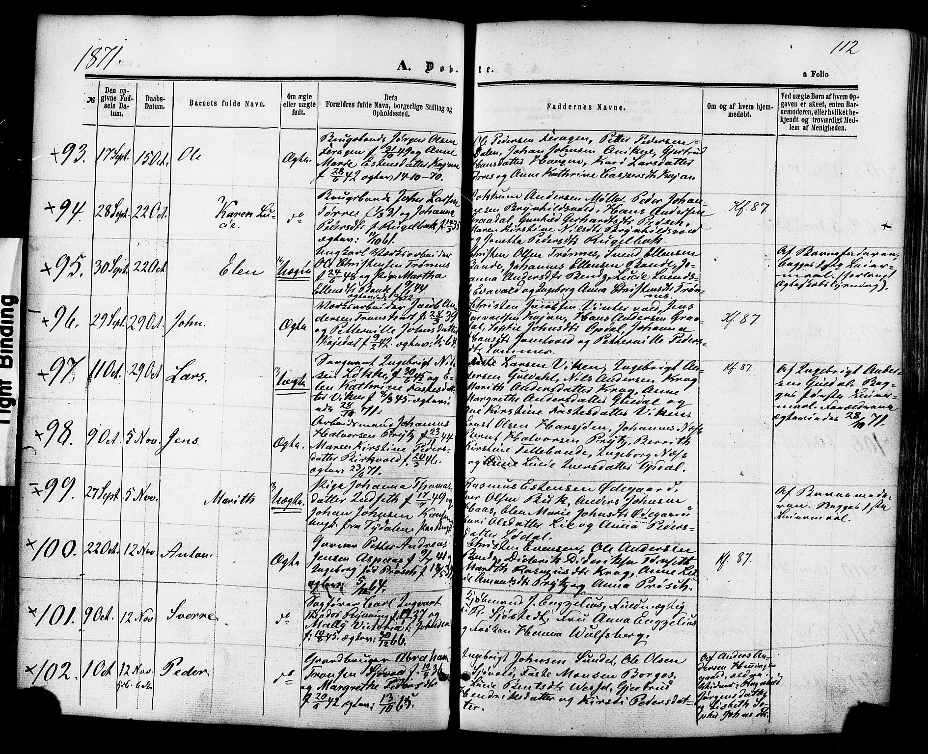 Ministerialprotokoller, klokkerbøker og fødselsregistre - Sør-Trøndelag, SAT/A-1456/681/L0932: Parish register (official) no. 681A10, 1860-1878, p. 112