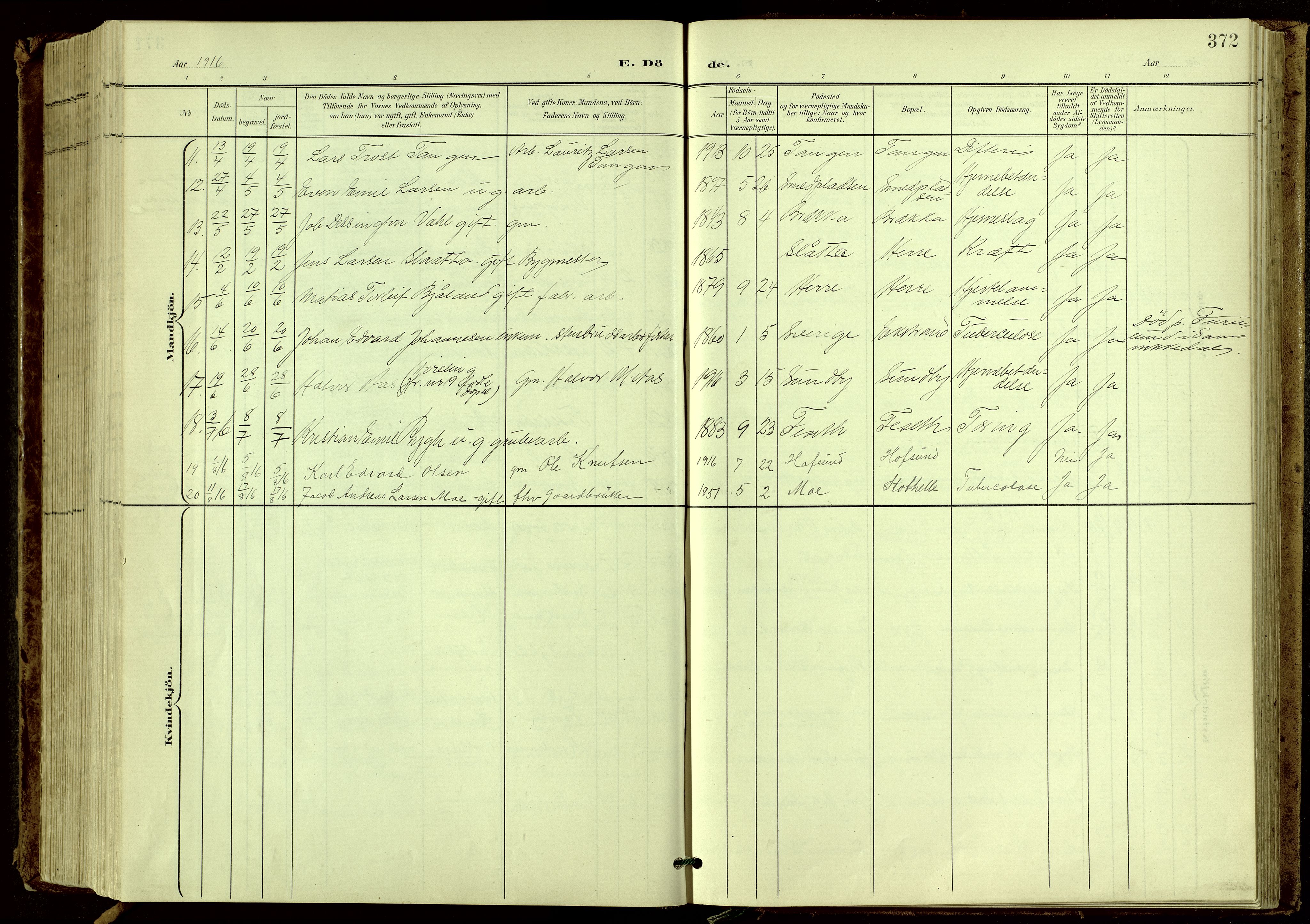 Bamble kirkebøker, SAKO/A-253/G/Ga/L0010: Parish register (copy) no. I 10, 1901-1919, p. 372