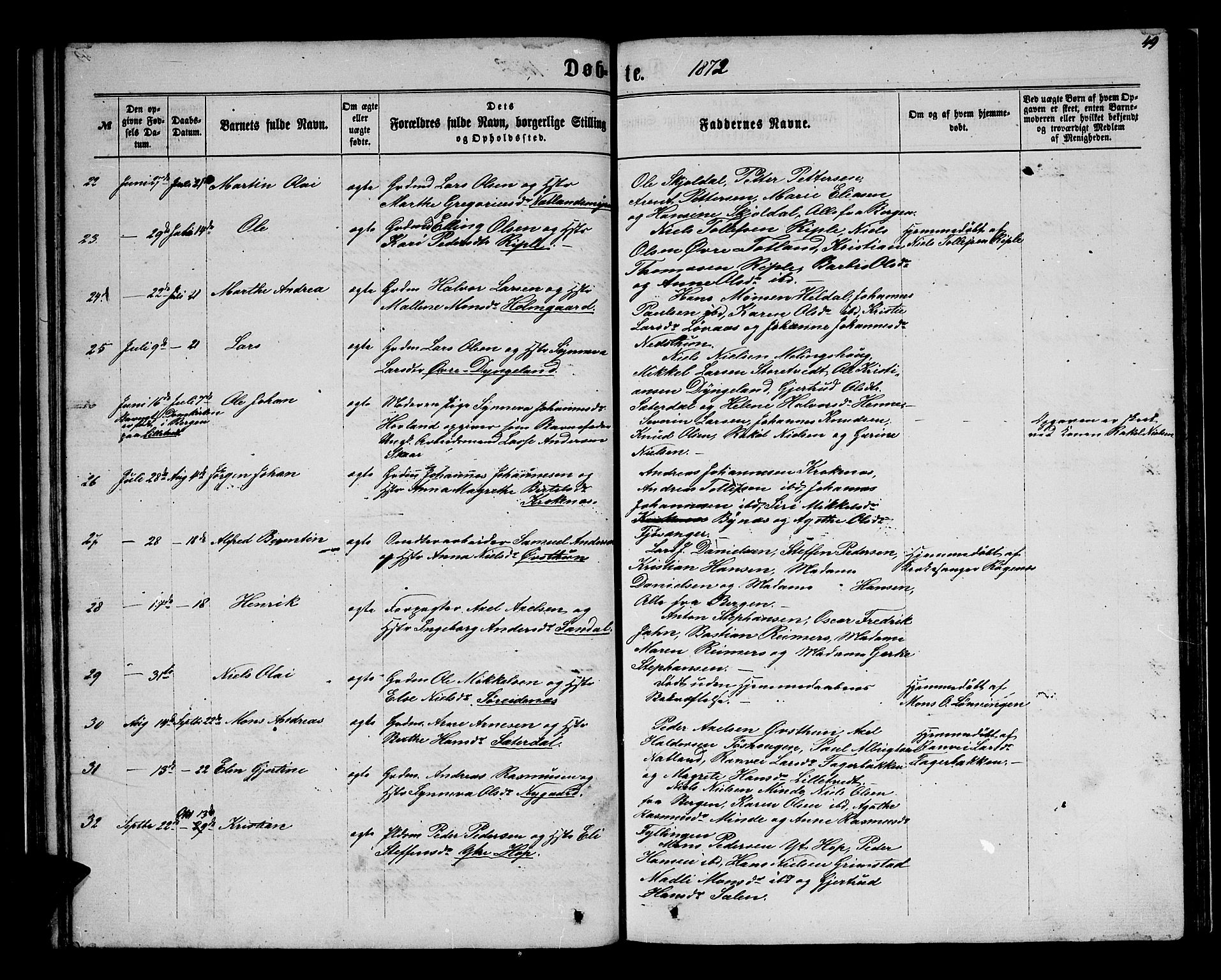 Birkeland Sokneprestembete, AV/SAB-A-74601/H/Hab: Parish register (copy) no. A 2, 1863-1876, p. 49