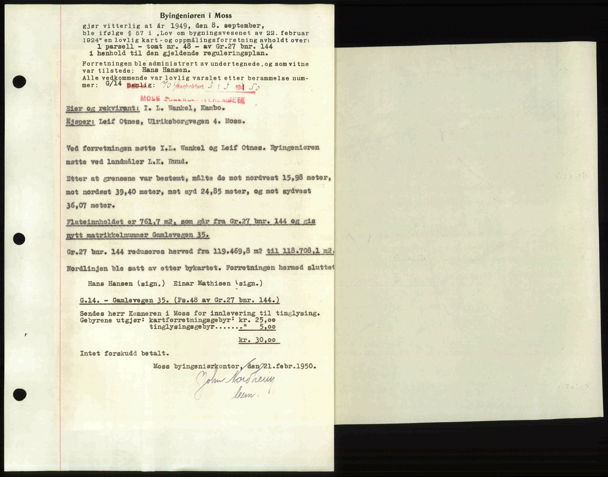 Moss sorenskriveri, SAO/A-10168: Mortgage book no. A25, 1950-1950, Diary no: : 704/1950