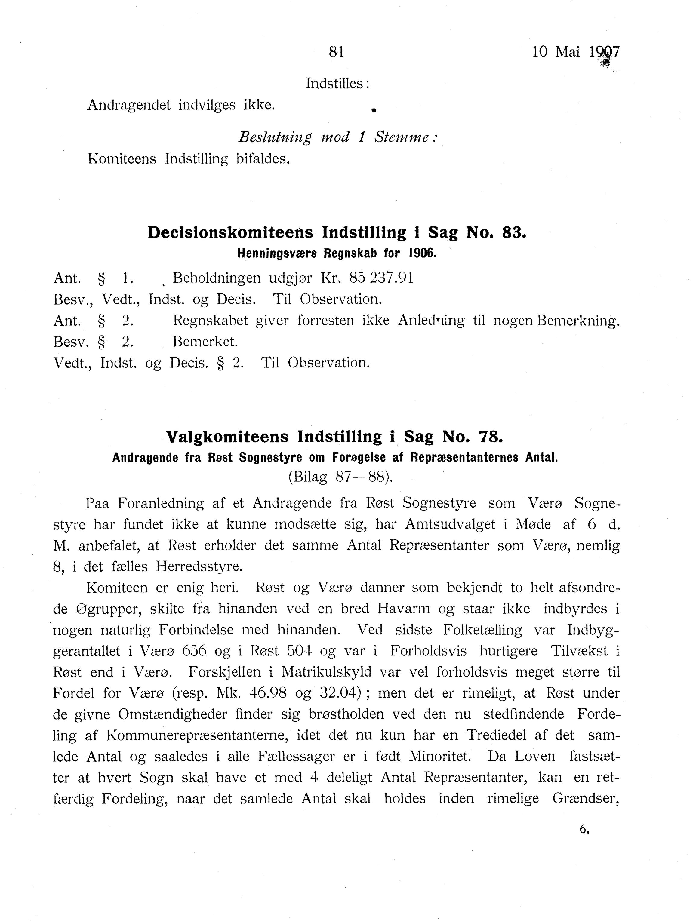 Nordland Fylkeskommune. Fylkestinget, AIN/NFK-17/176/A/Ac/L0030: Fylkestingsforhandlinger 1907, 1907