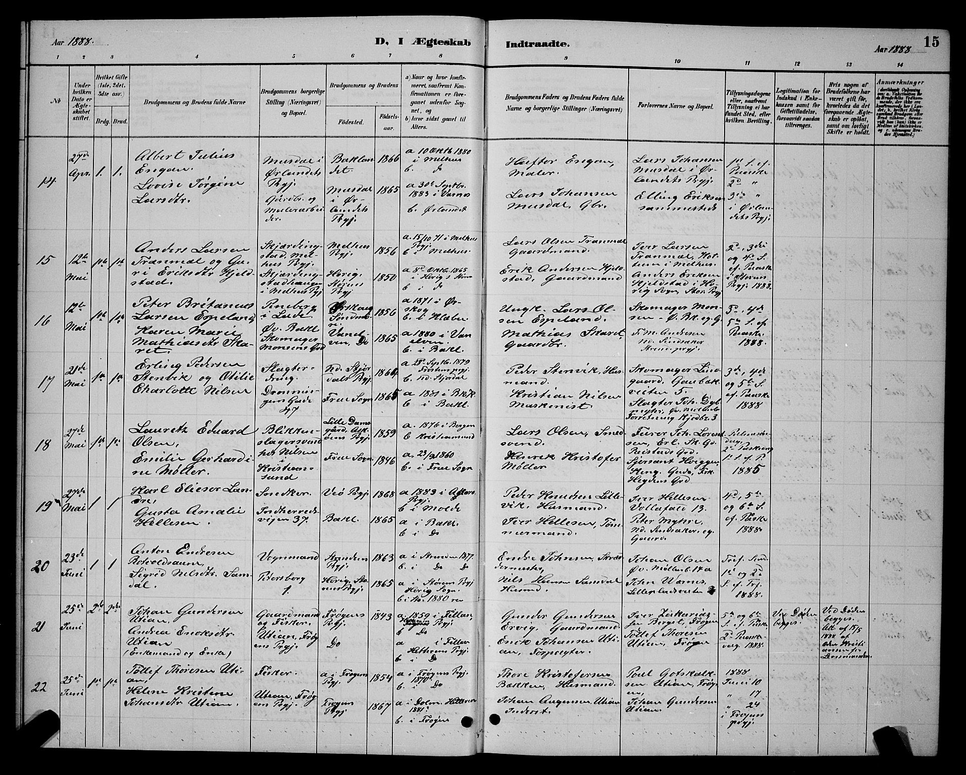 Ministerialprotokoller, klokkerbøker og fødselsregistre - Sør-Trøndelag, AV/SAT-A-1456/604/L0223: Parish register (copy) no. 604C06, 1886-1897, p. 15