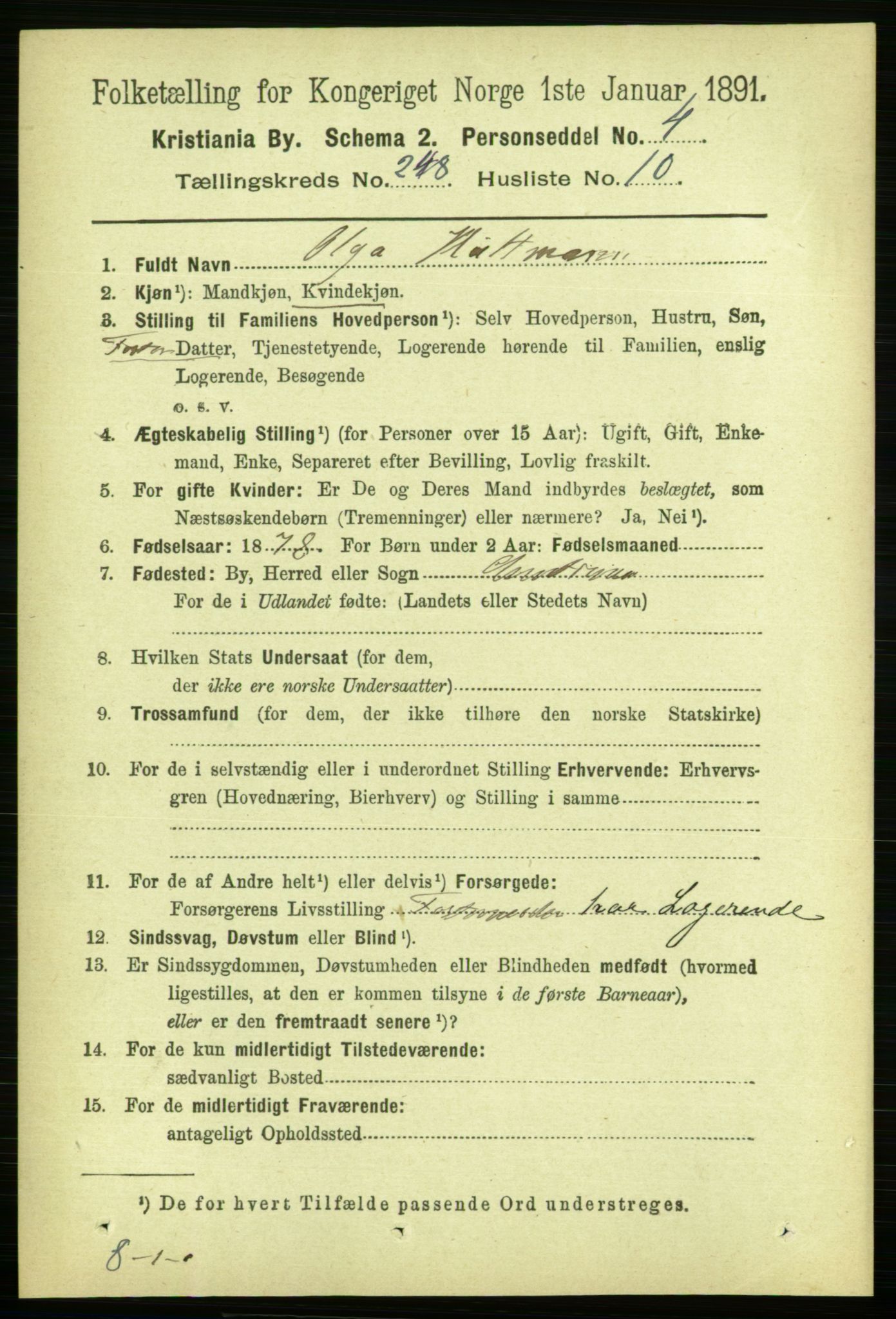 RA, 1891 census for 0301 Kristiania, 1891, p. 151488