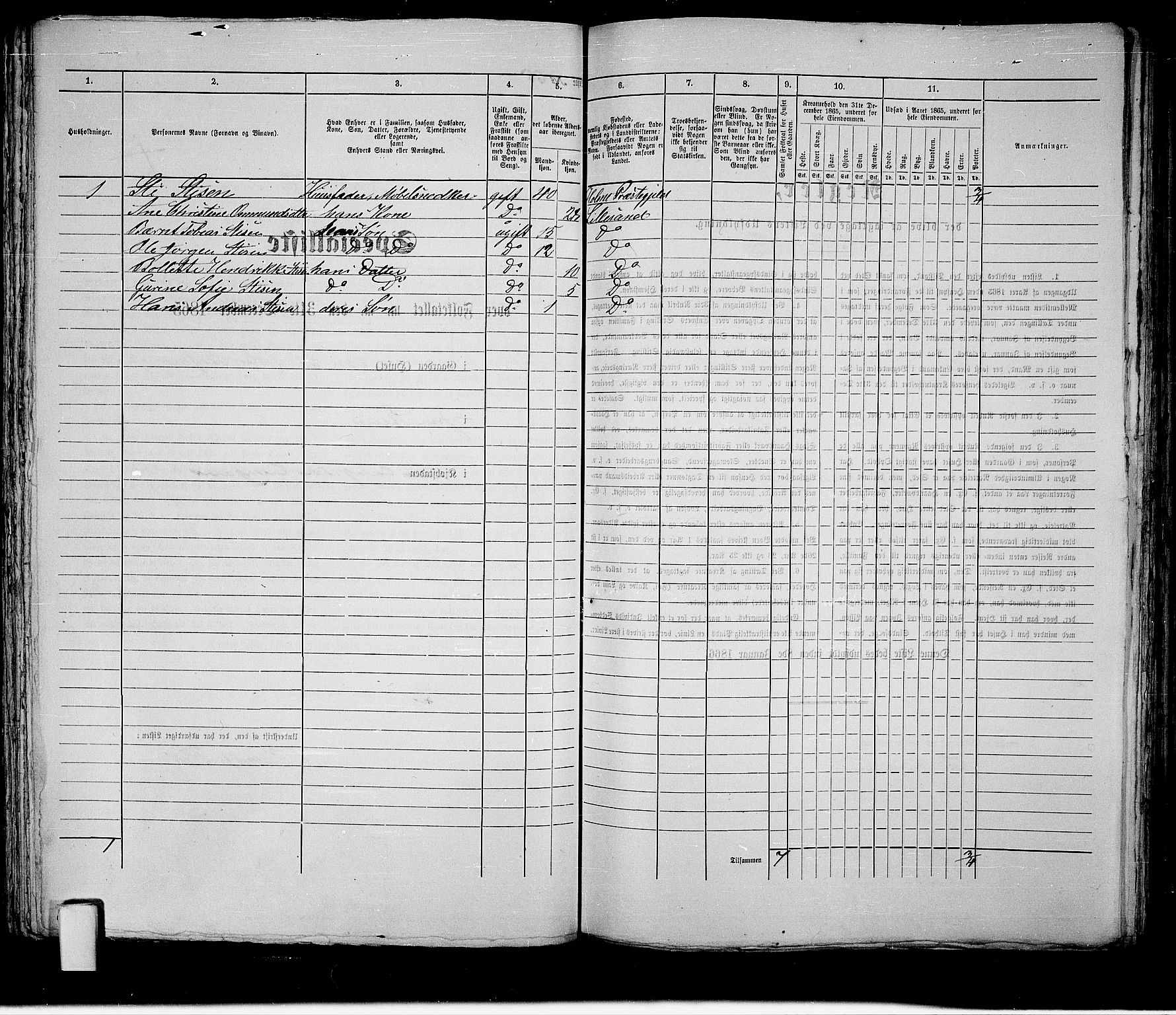 RA, 1865 census for Vestre Moland/Lillesand, 1865, p. 139