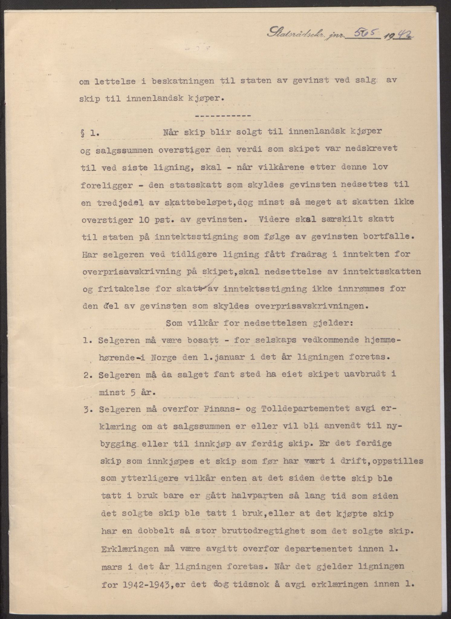 NS-administrasjonen 1940-1945 (Statsrådsekretariatet, de kommisariske statsråder mm), AV/RA-S-4279/D/Db/L0098: Lover II, 1942, p. 108