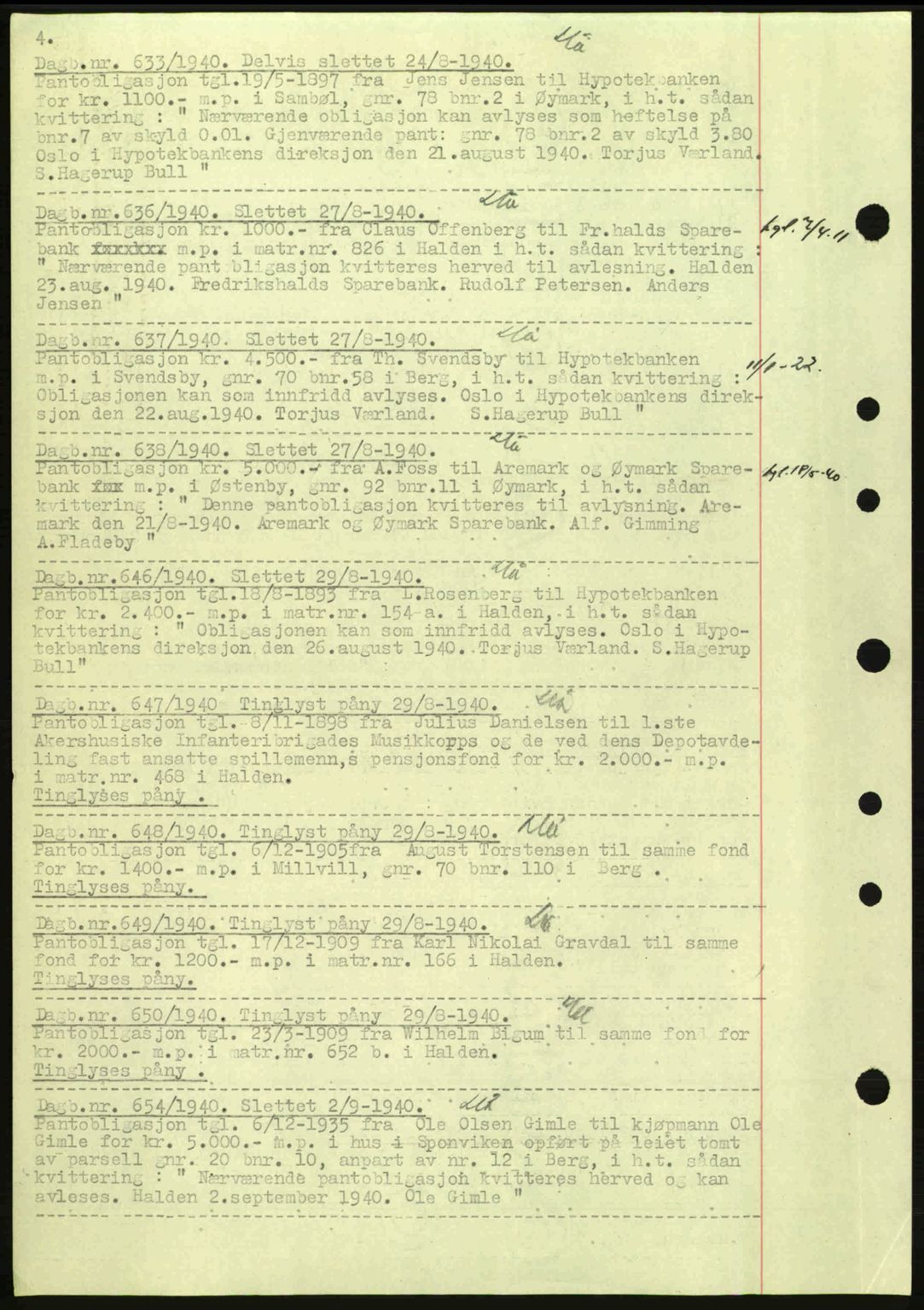 Idd og Marker sorenskriveri, AV/SAO-A-10283/G/Gb/Gbc/L0002: Mortgage book no. B4-9a, 1939-1945, Diary no: : 633/1940