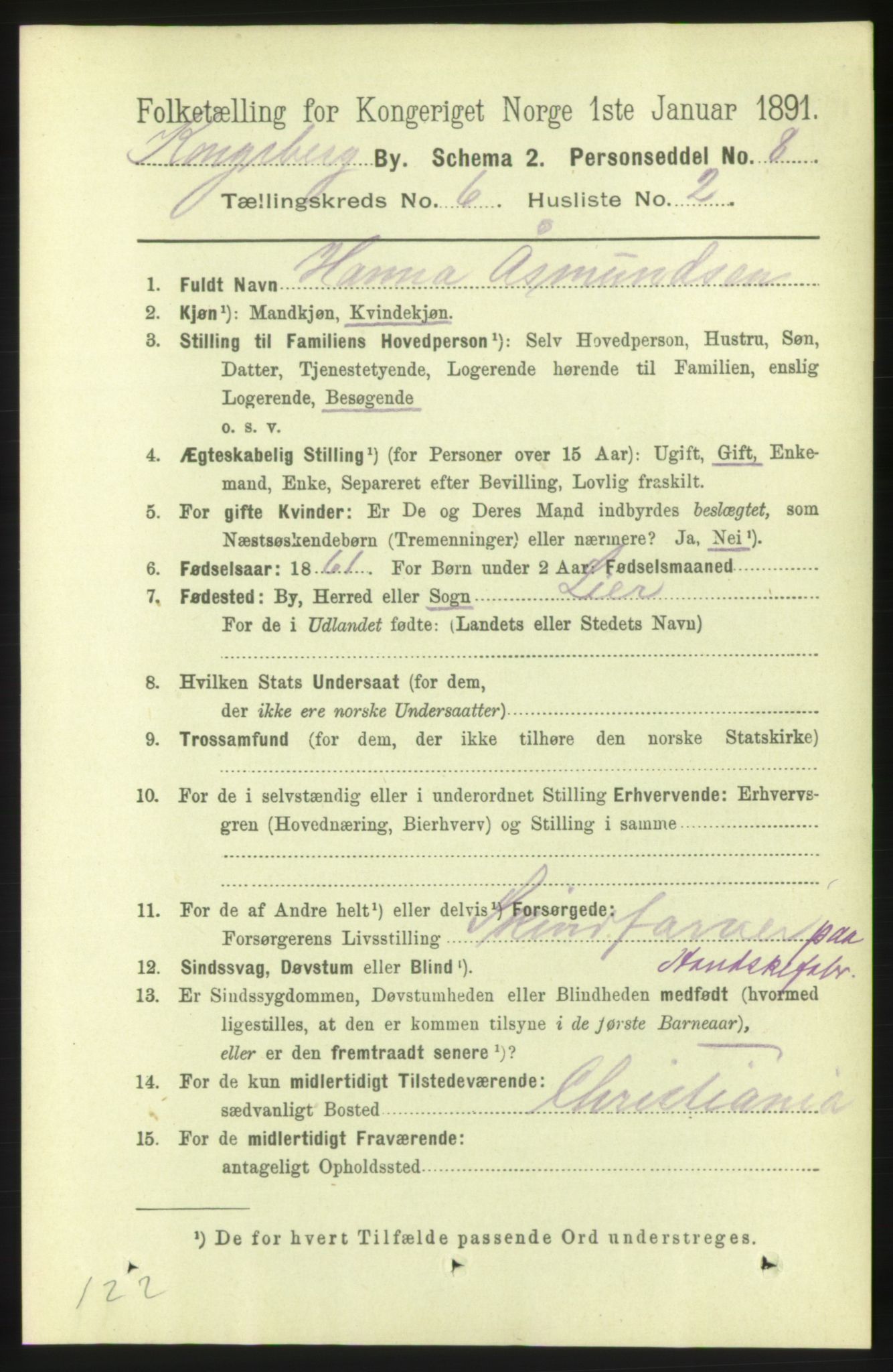 RA, 1891 census for 0604 Kongsberg, 1891, p. 4852