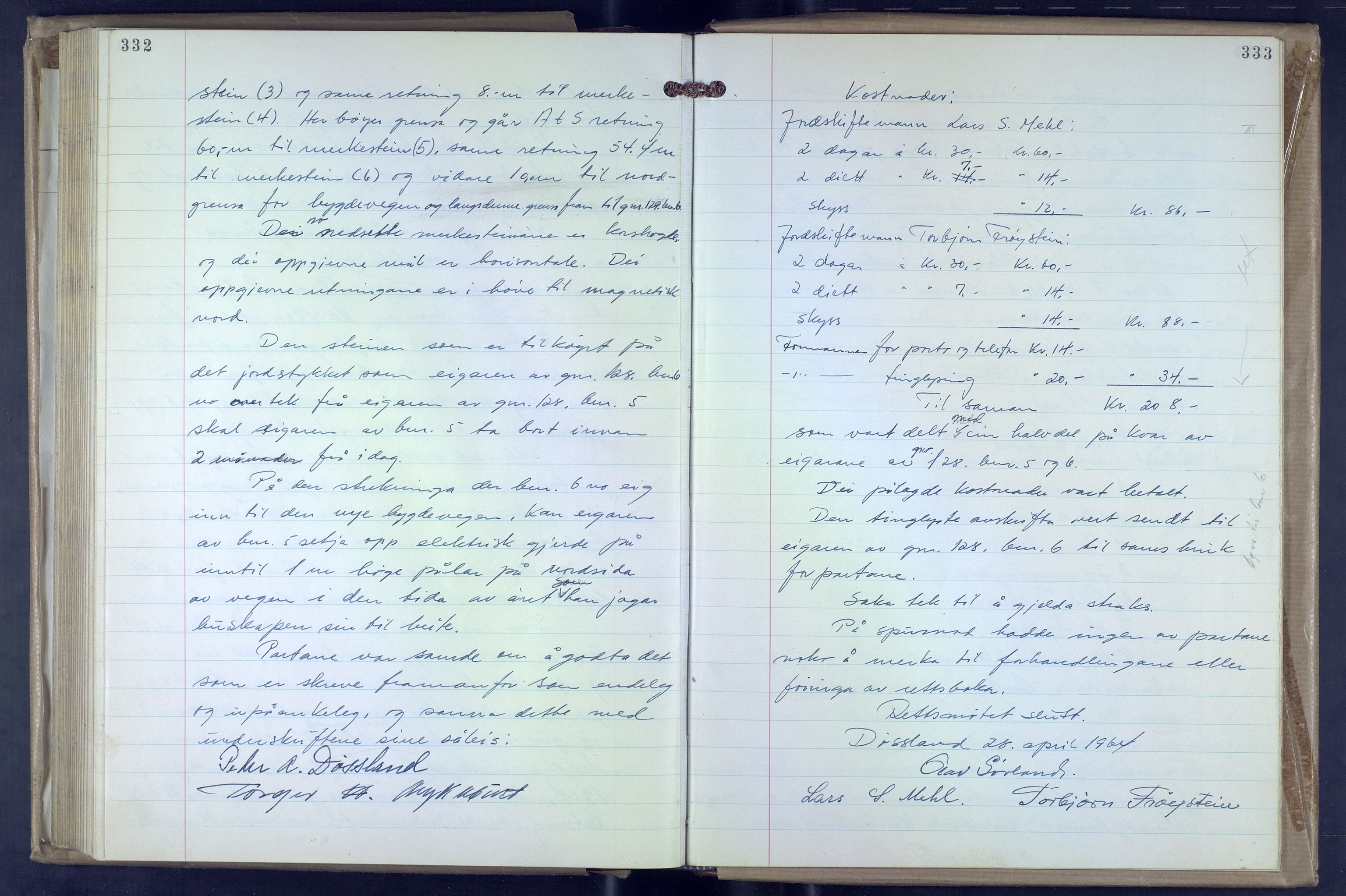 Hordaland jordskiftedøme - VII Indre Sunnhordland jordskiftedistrikt, AV/SAB-A-7401/A/Aa/L0028: Forhandlingsprotokoll, 1951-1964, p. 332-333