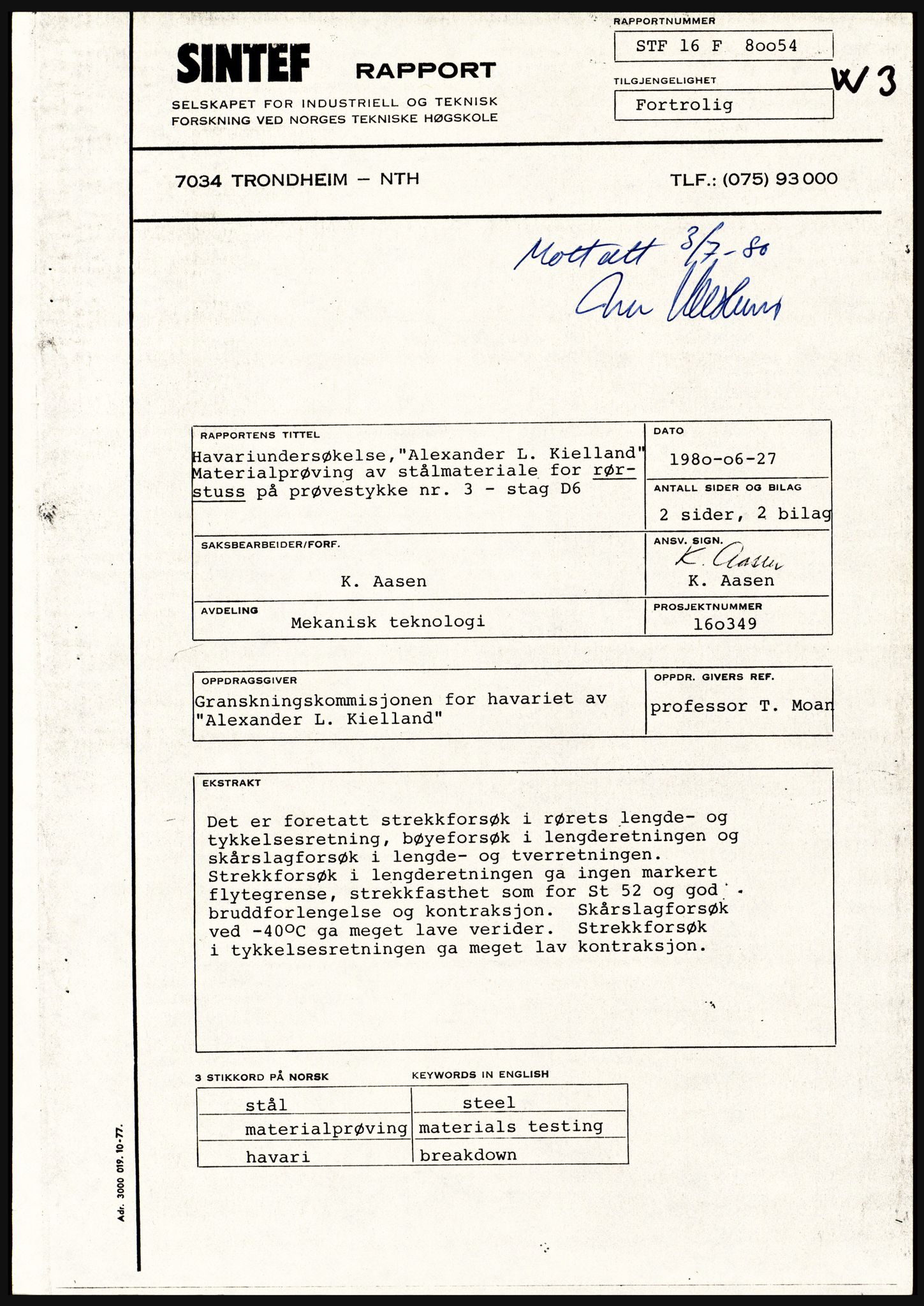 Justisdepartementet, Granskningskommisjonen ved Alexander Kielland-ulykken 27.3.1980, RA/S-1165/D/L0021: V Forankring (Doku.liste + V1-V3 av 3)/W Materialundersøkelser (Doku.liste + W1-W10 av 10 - W9 eske 26), 1980-1981, p. 109