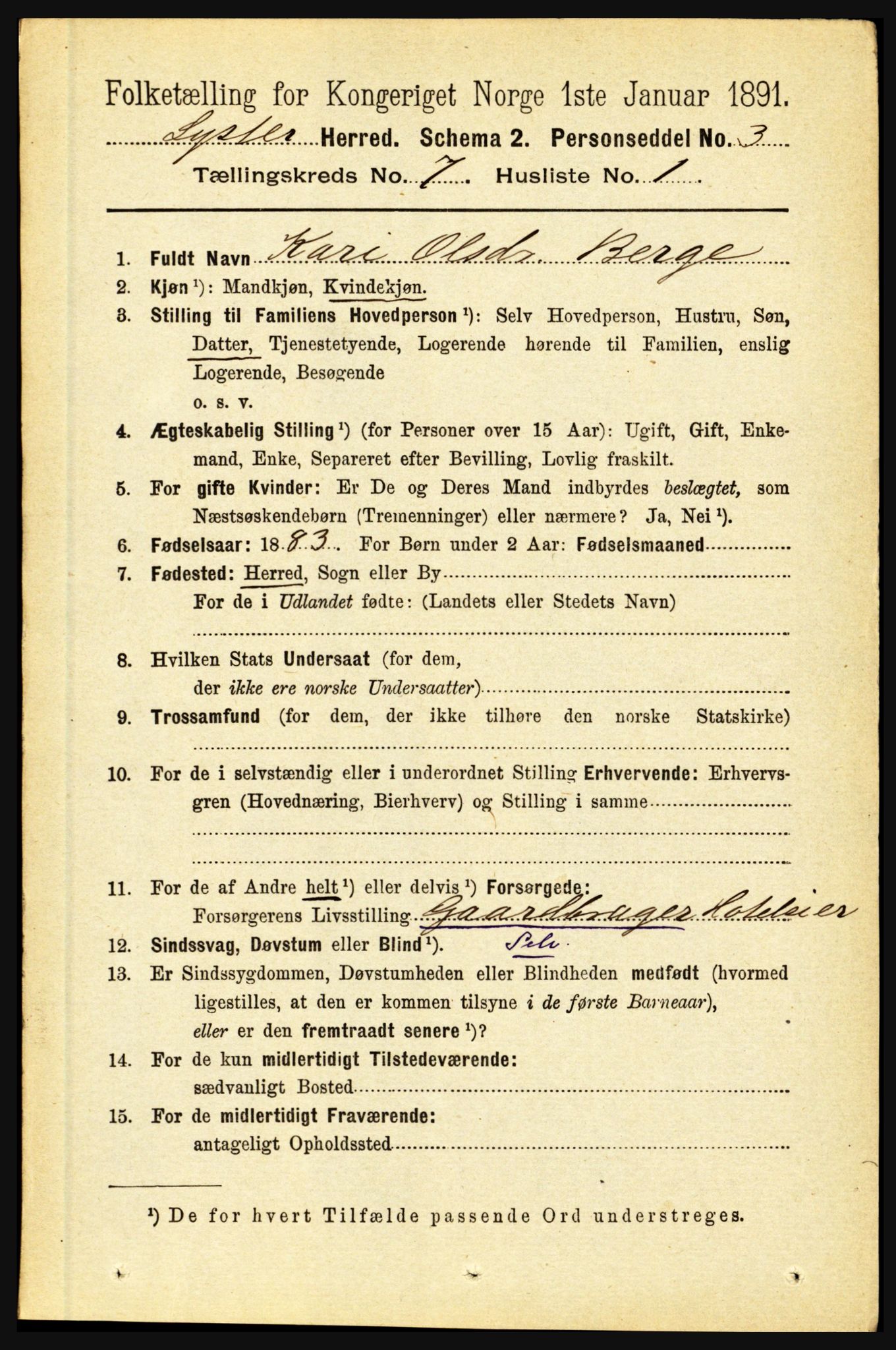 RA, 1891 census for 1426 Luster, 1891, p. 2616