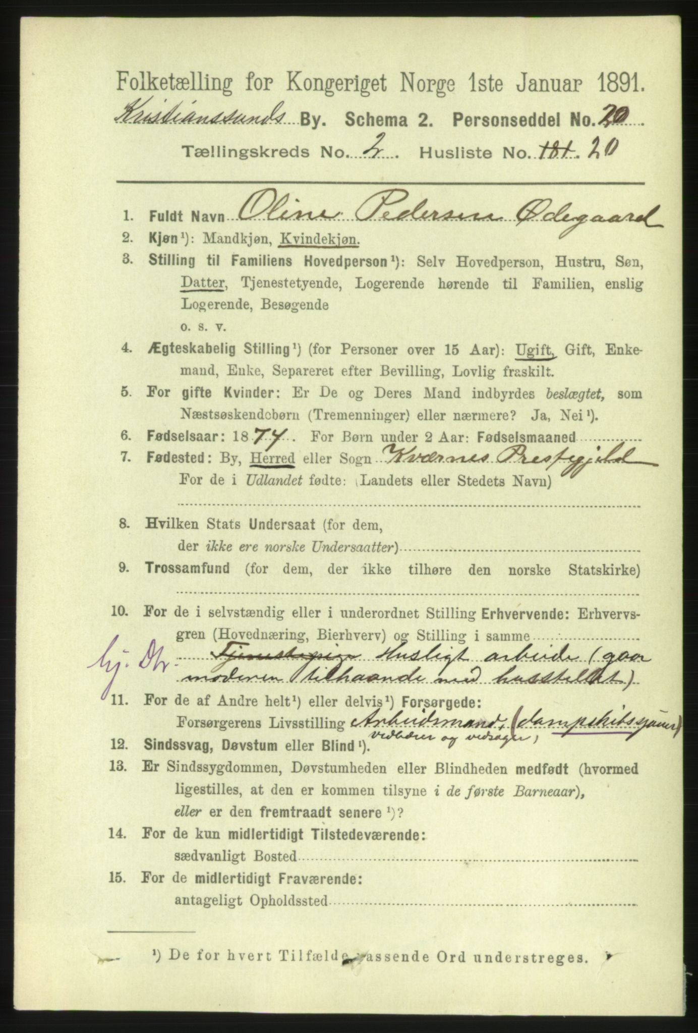 RA, 1891 census for 1503 Kristiansund, 1891, p. 2788