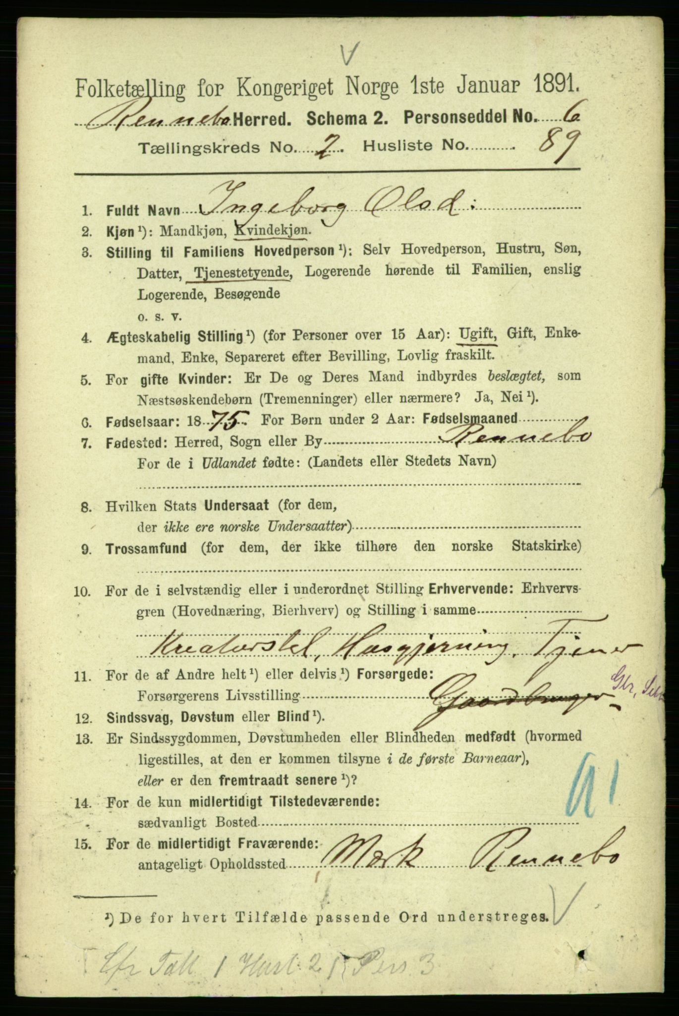 RA, 1891 census for 1635 Rennebu, 1891, p. 1283