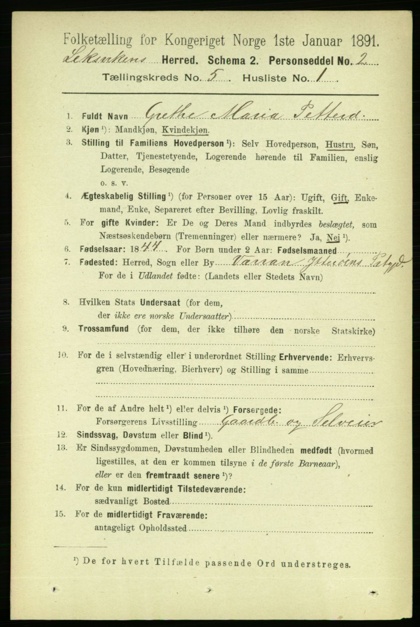 RA, 1891 census for 1718 Leksvik, 1891, p. 2537