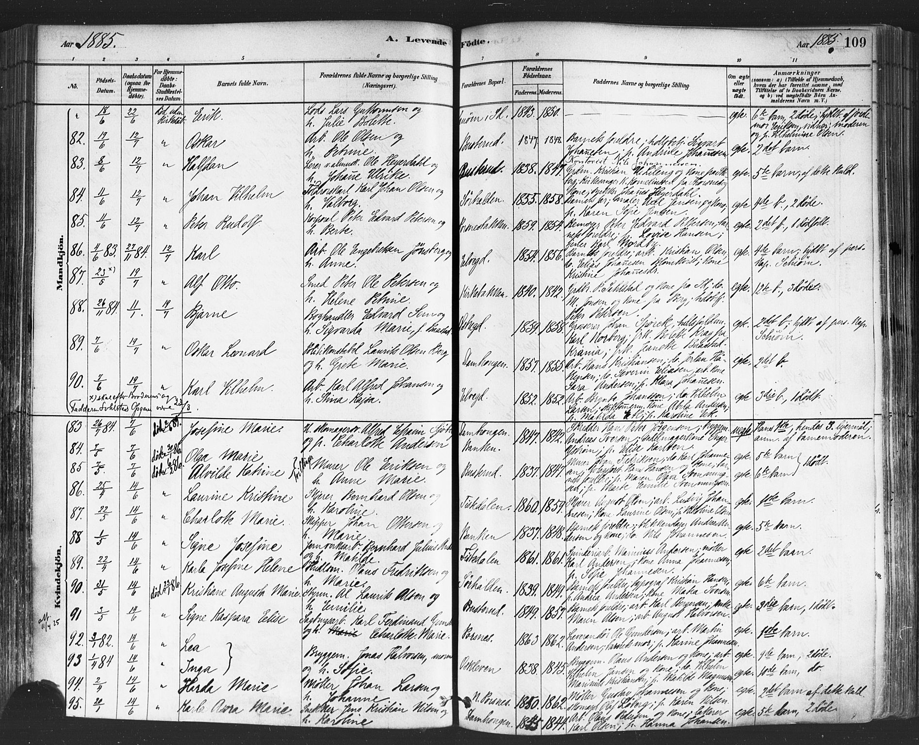 Halden prestekontor Kirkebøker, SAO/A-10909/F/Fa/L0011: Parish register (official) no. I 11, 1878-1889, p. 109