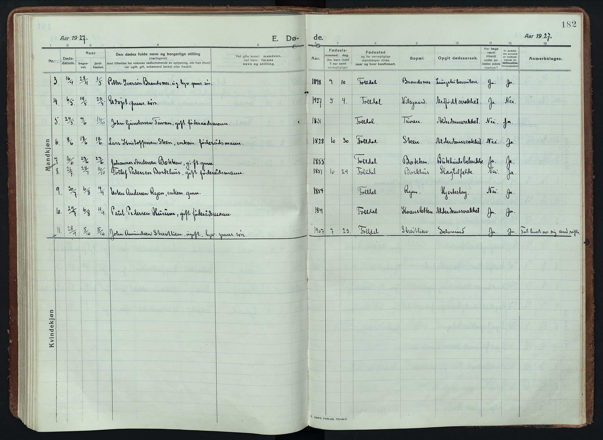 Alvdal prestekontor, SAH/PREST-060/H/Ha/Haa/L0005: Parish register (official) no. 5, 1913-1930, p. 182