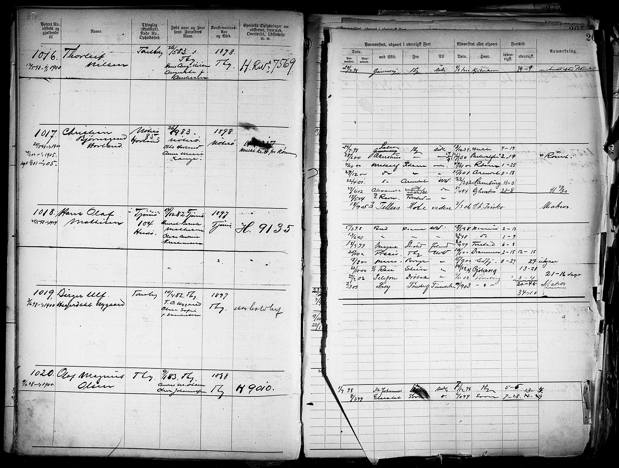 Tønsberg innrulleringskontor, AV/SAKO-A-786/F/Fb/L0004: Annotasjonsrulle Patent nr. 1-2400, 1892-1904, p. 169