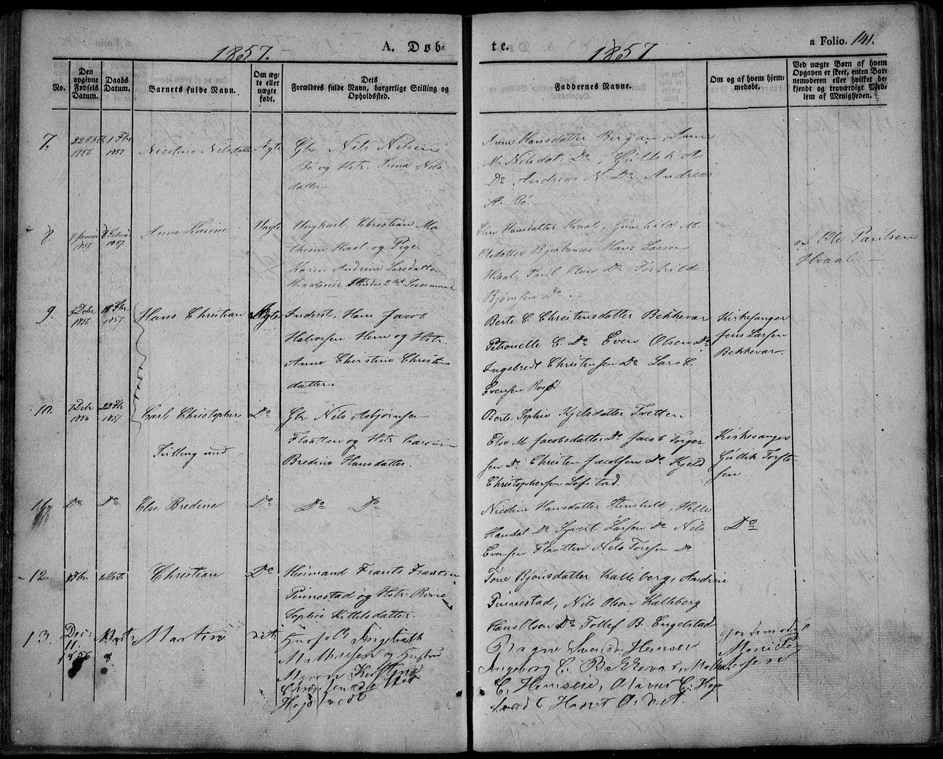 Lardal kirkebøker, AV/SAKO-A-350/F/Fa/L0006: Parish register (official) no. I 6, 1835-1860, p. 141