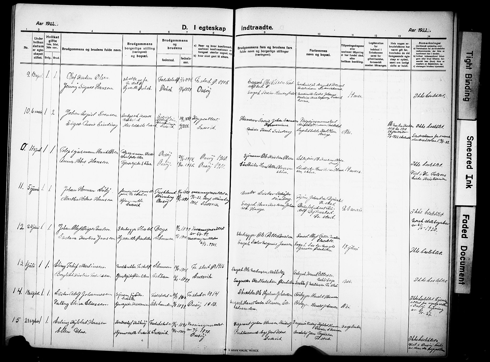 Onsøy prestekontor Kirkebøker, SAO/A-10914/G/Gb/L0002: Parish register (copy) no. II 2, 1911-1933