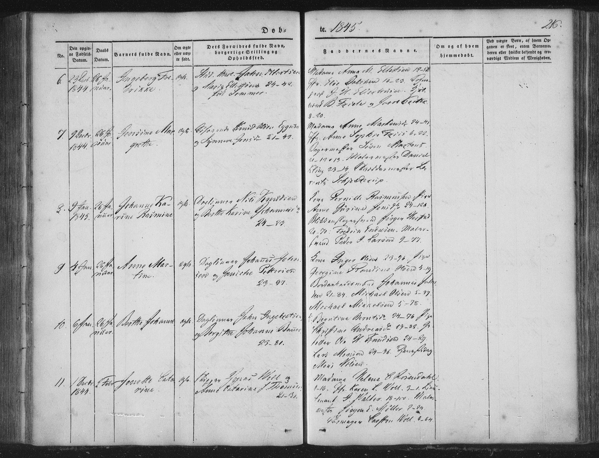 Korskirken sokneprestembete, SAB/A-76101/H/Haa/L0016: Parish register (official) no. B 2, 1841-1851, p. 216