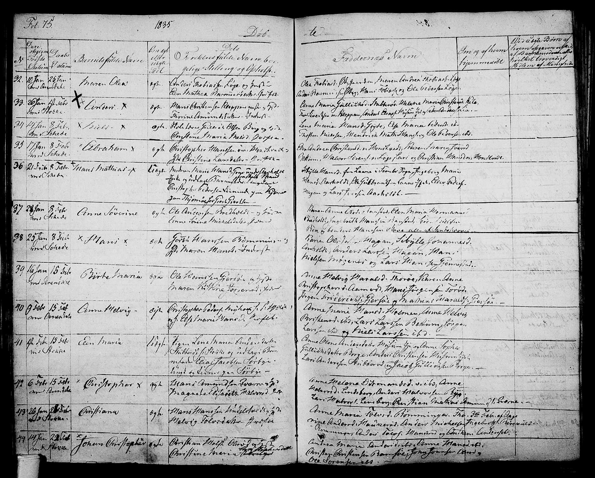 Stokke kirkebøker, AV/SAKO-A-320/F/Fa/L0006: Parish register (official) no. I 6, 1826-1843, p. 75