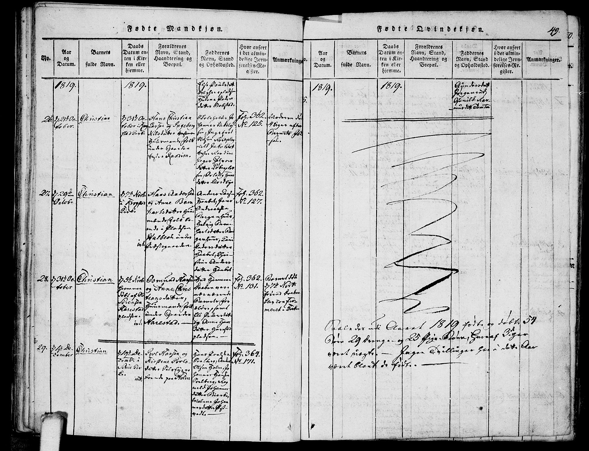 Kråkstad prestekontor Kirkebøker, AV/SAO-A-10125a/F/Fa/L0003: Parish register (official) no. I 3, 1813-1824, p. 49