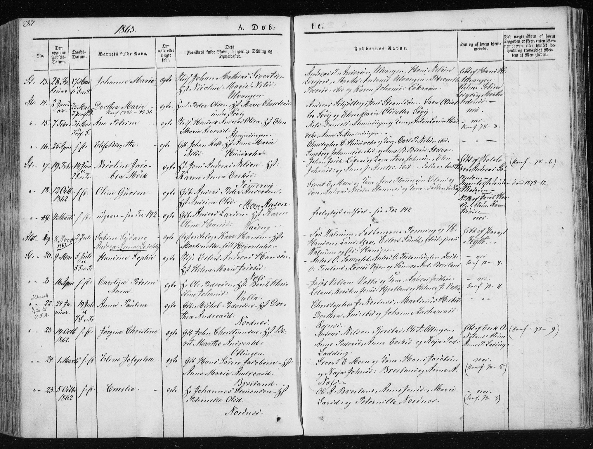 Ministerialprotokoller, klokkerbøker og fødselsregistre - Nordland, SAT/A-1459/830/L0446: Parish register (official) no. 830A10, 1831-1865, p. 287