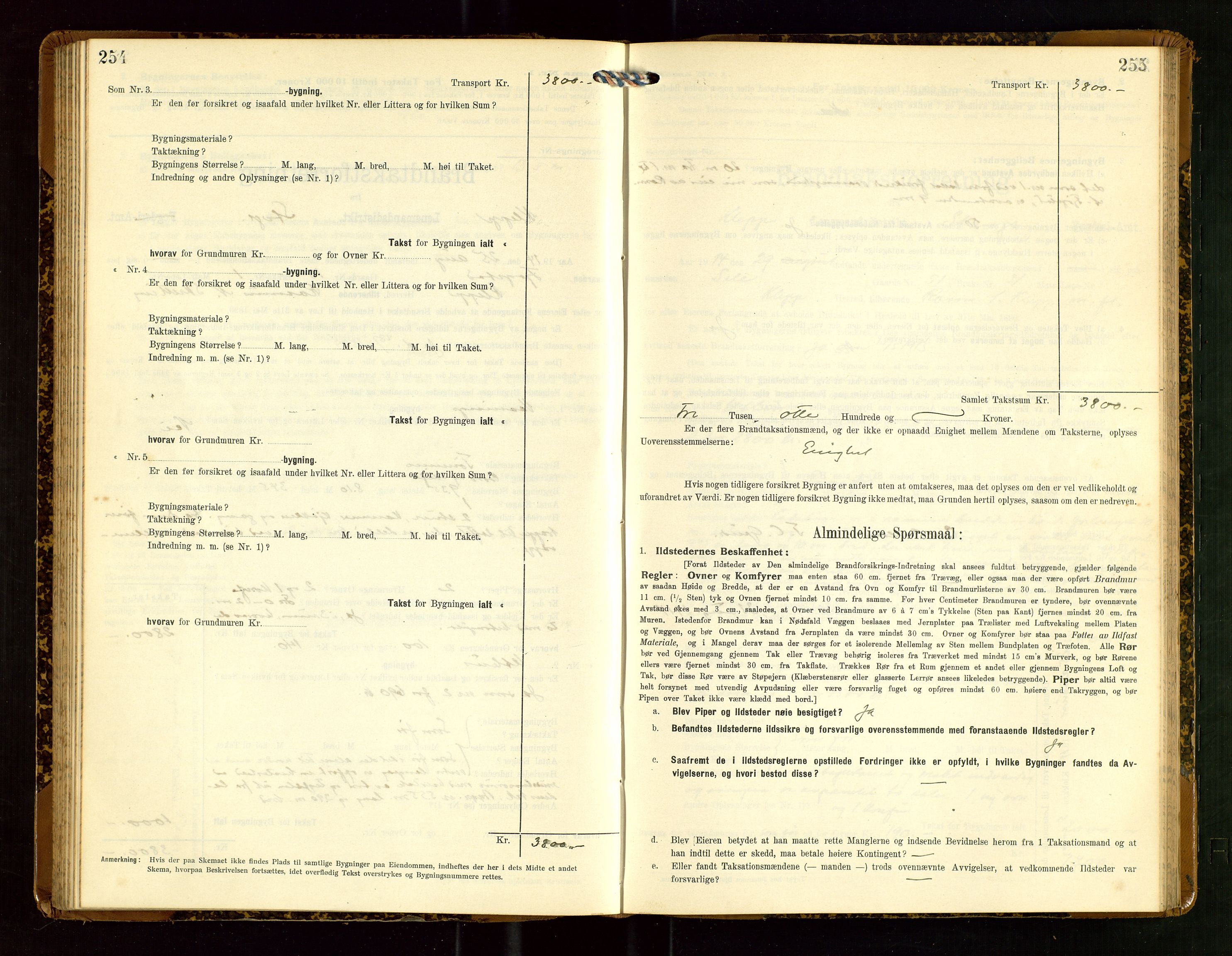 Klepp lensmannskontor, AV/SAST-A-100163/Goc/L0007: "Brandtaxationsprotokol" m/register, 1911-1915, p. 254-255