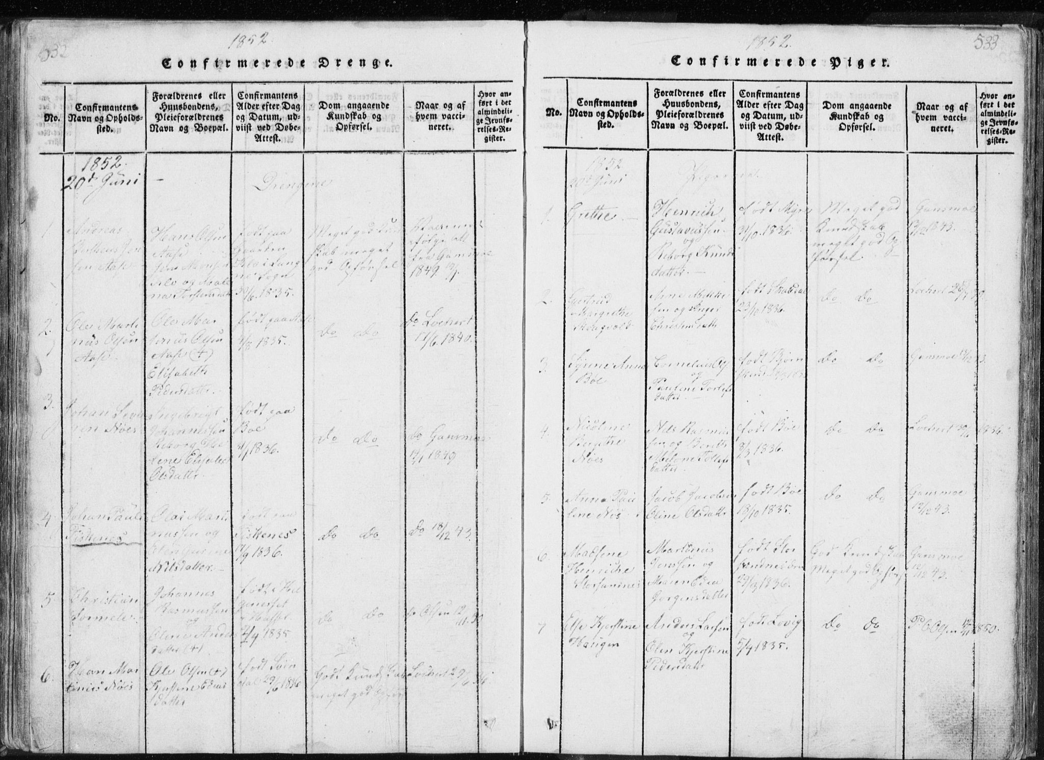 Ministerialprotokoller, klokkerbøker og fødselsregistre - Nordland, AV/SAT-A-1459/897/L1411: Parish register (copy) no. 897C01, 1820-1866, p. 532-533