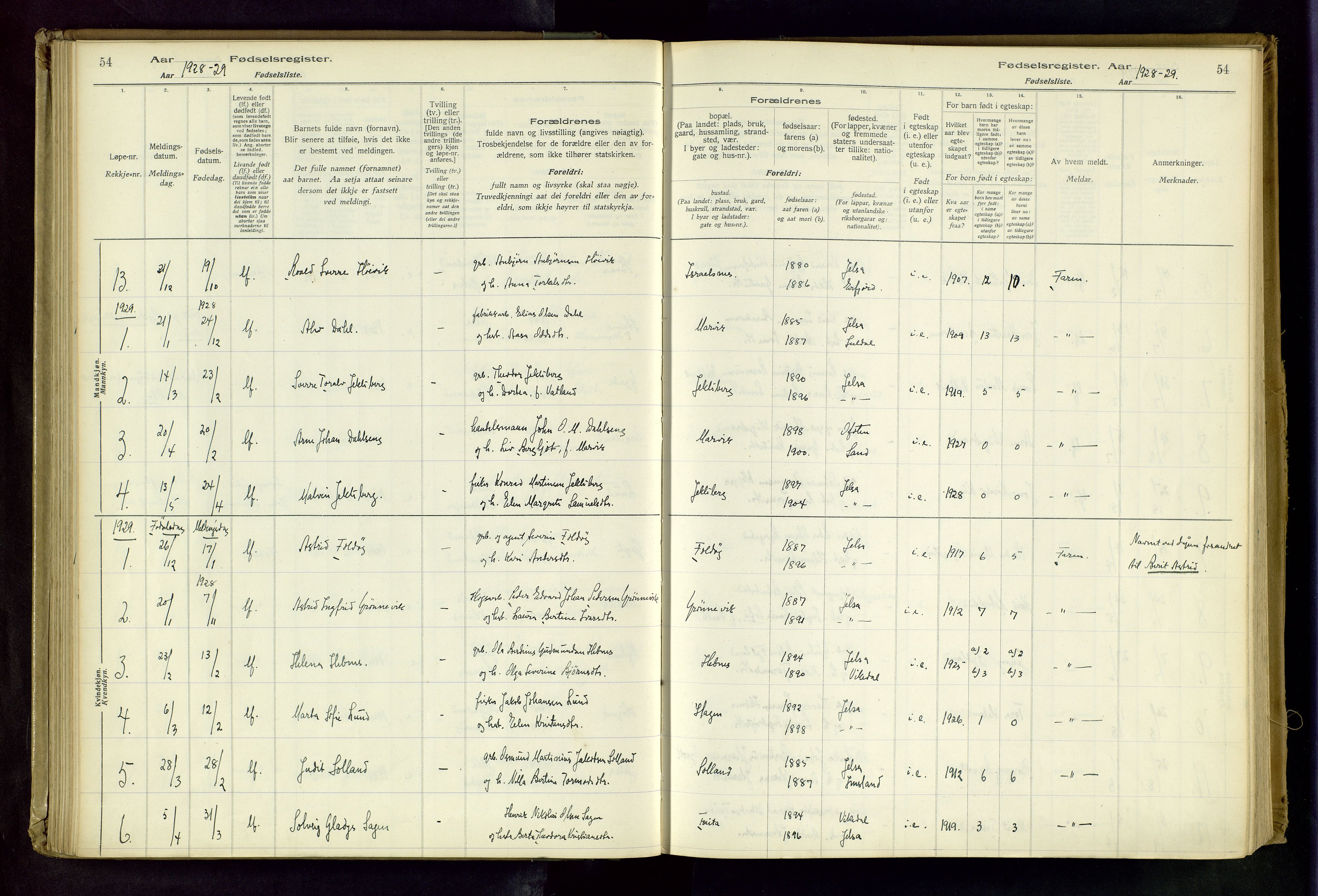 Jelsa sokneprestkontor, SAST/A-101842/02/I: Birth register no. 13, 1916-1982, p. 54