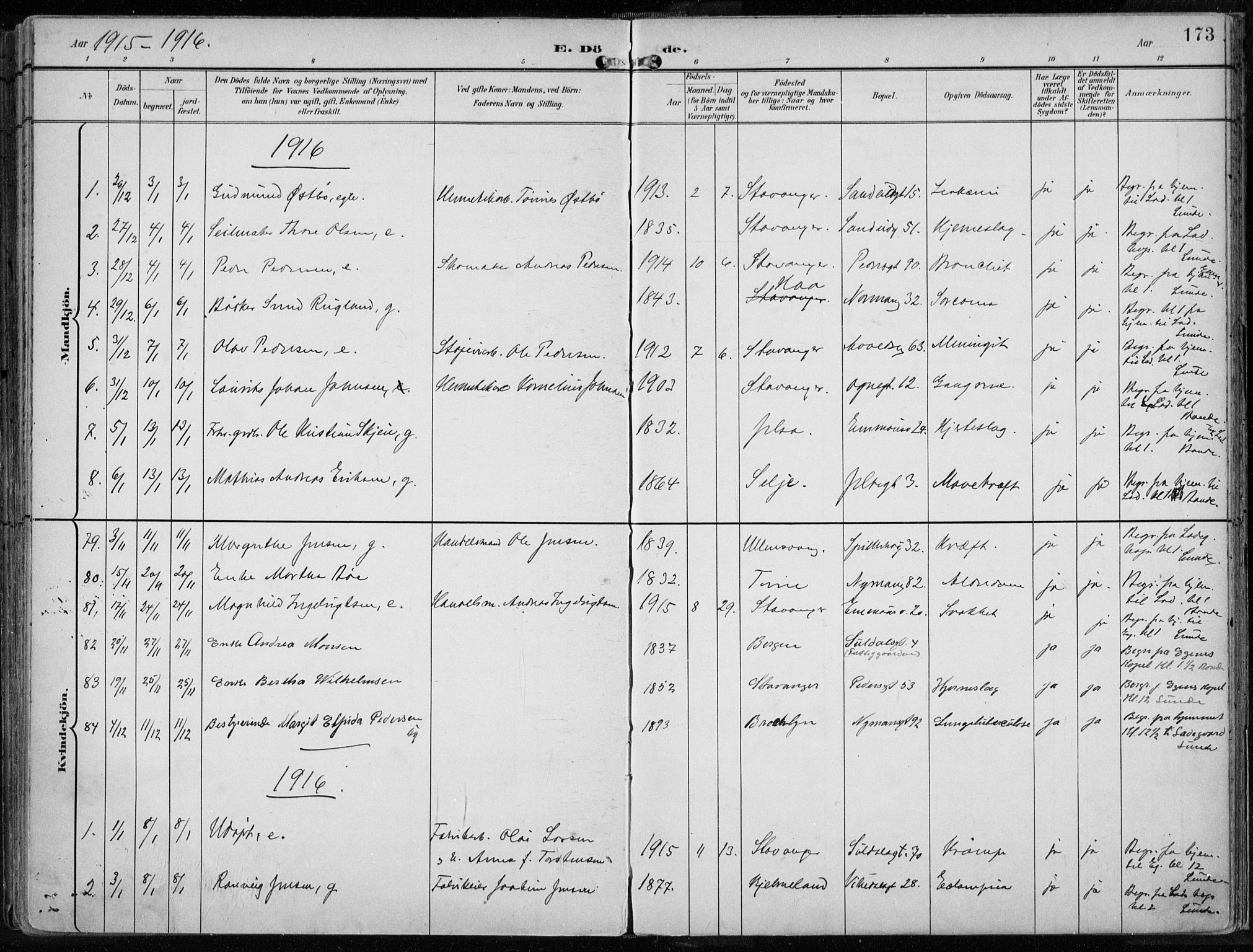 St. Johannes sokneprestkontor, SAST/A-101814/001/30/30BA/L0005: Parish register (official) no. A 5, 1898-1919, p. 173