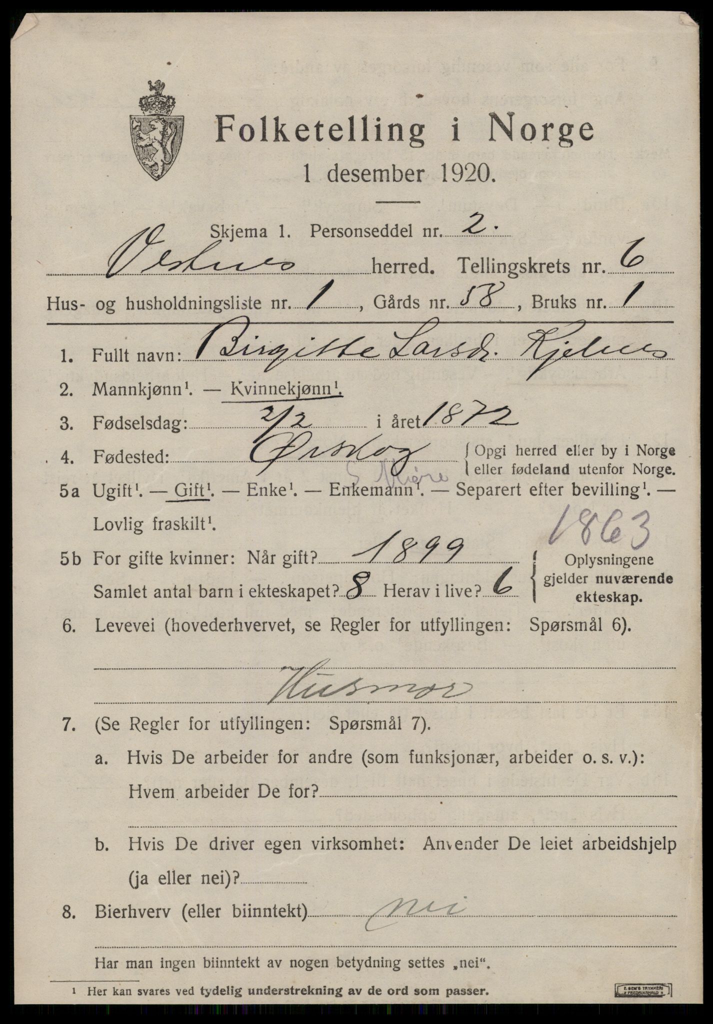 SAT, 1920 census for Vestnes, 1920, p. 4315